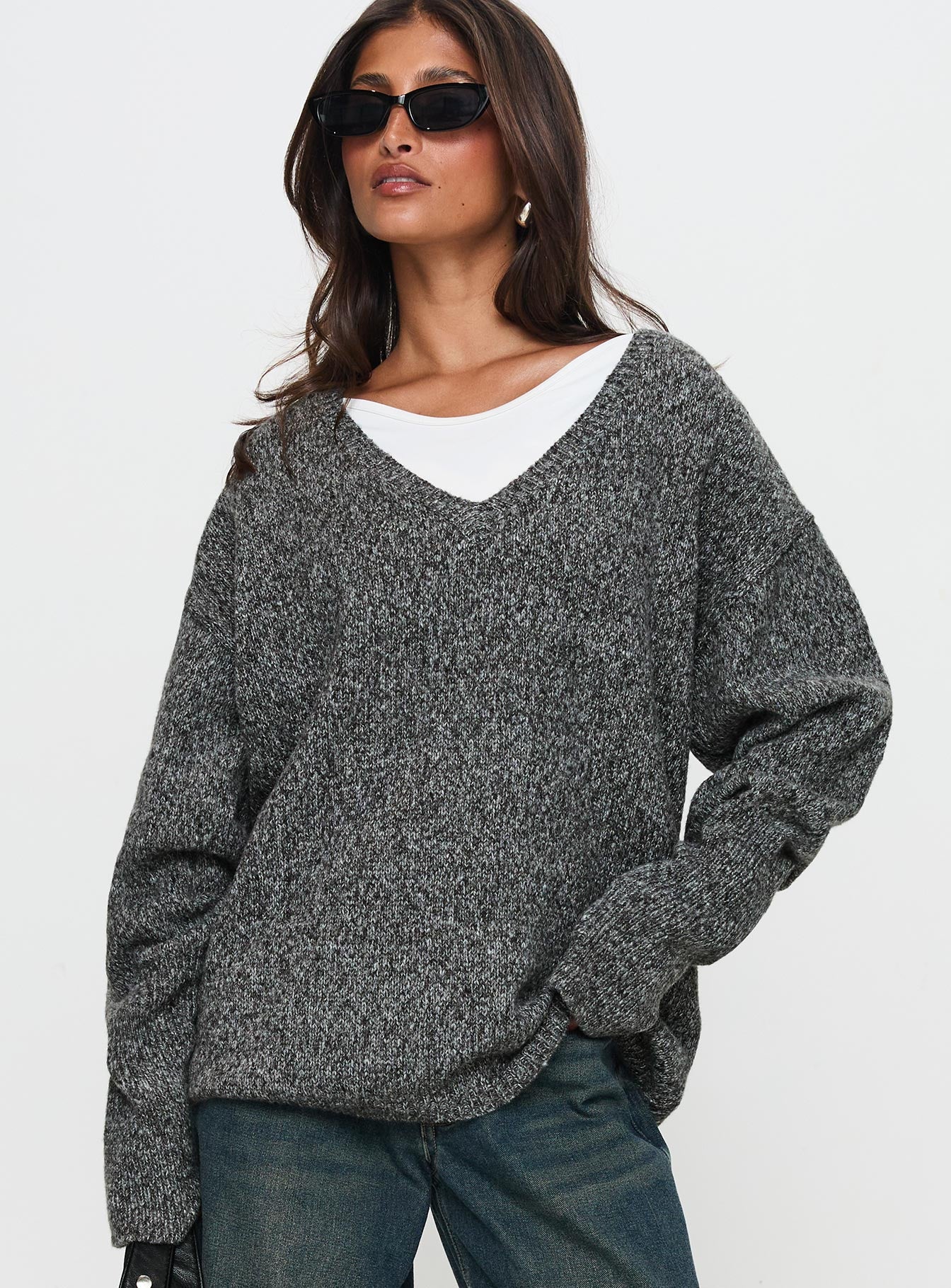 Beyond My Gaze V Neck Knit Sweater Grey Buy Cheap Big Sale