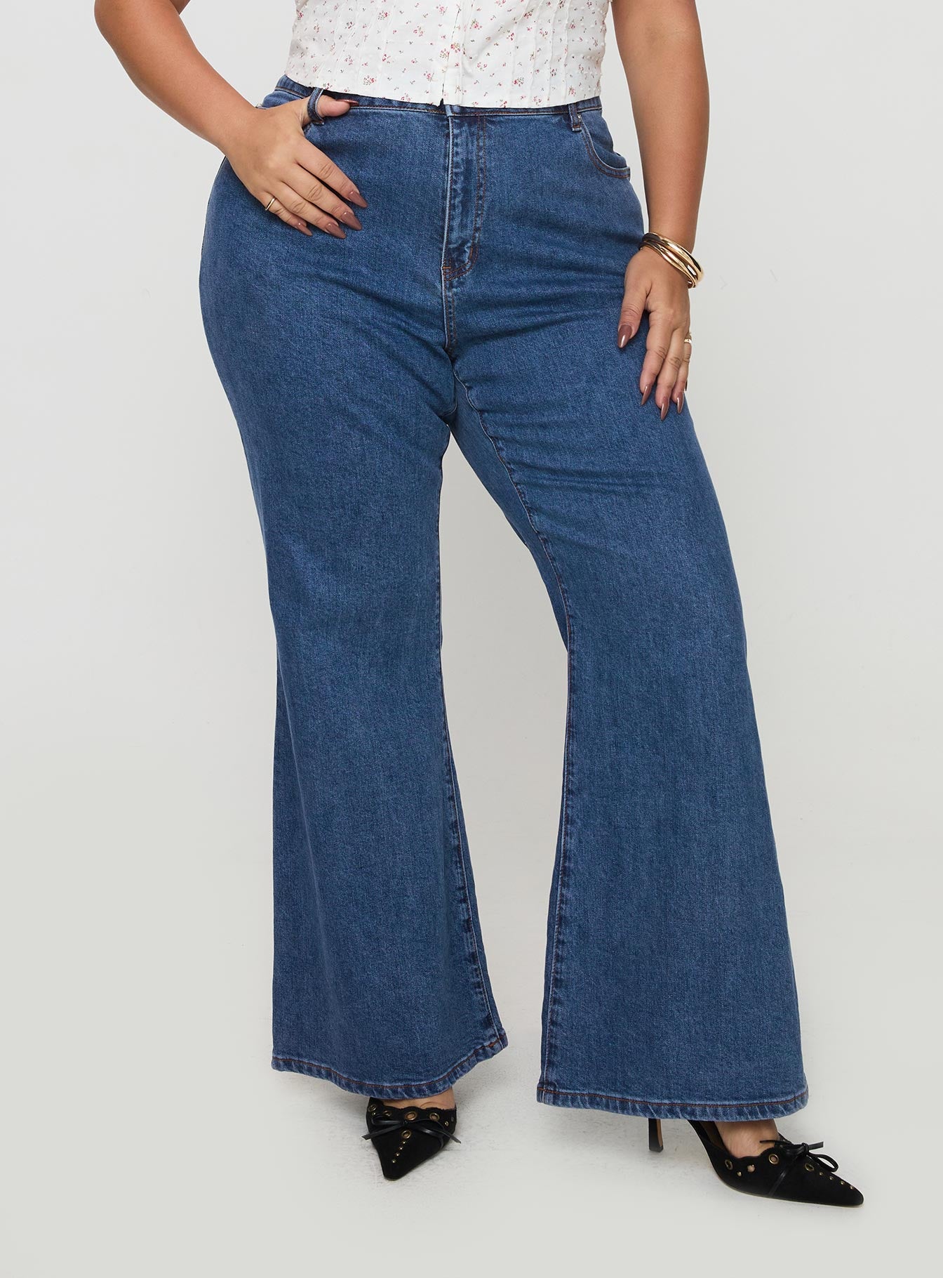 Lucille High Rise Flare Leg Jeans Mid Wash Curve Sale Wide Range Of