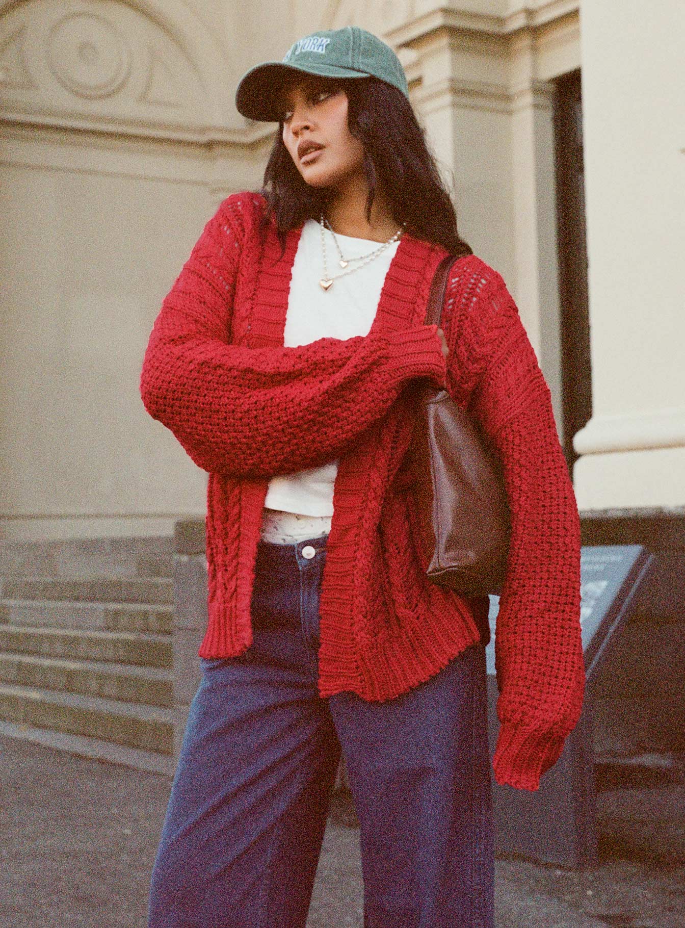 Abner Cable Cardigan Red Websites Online