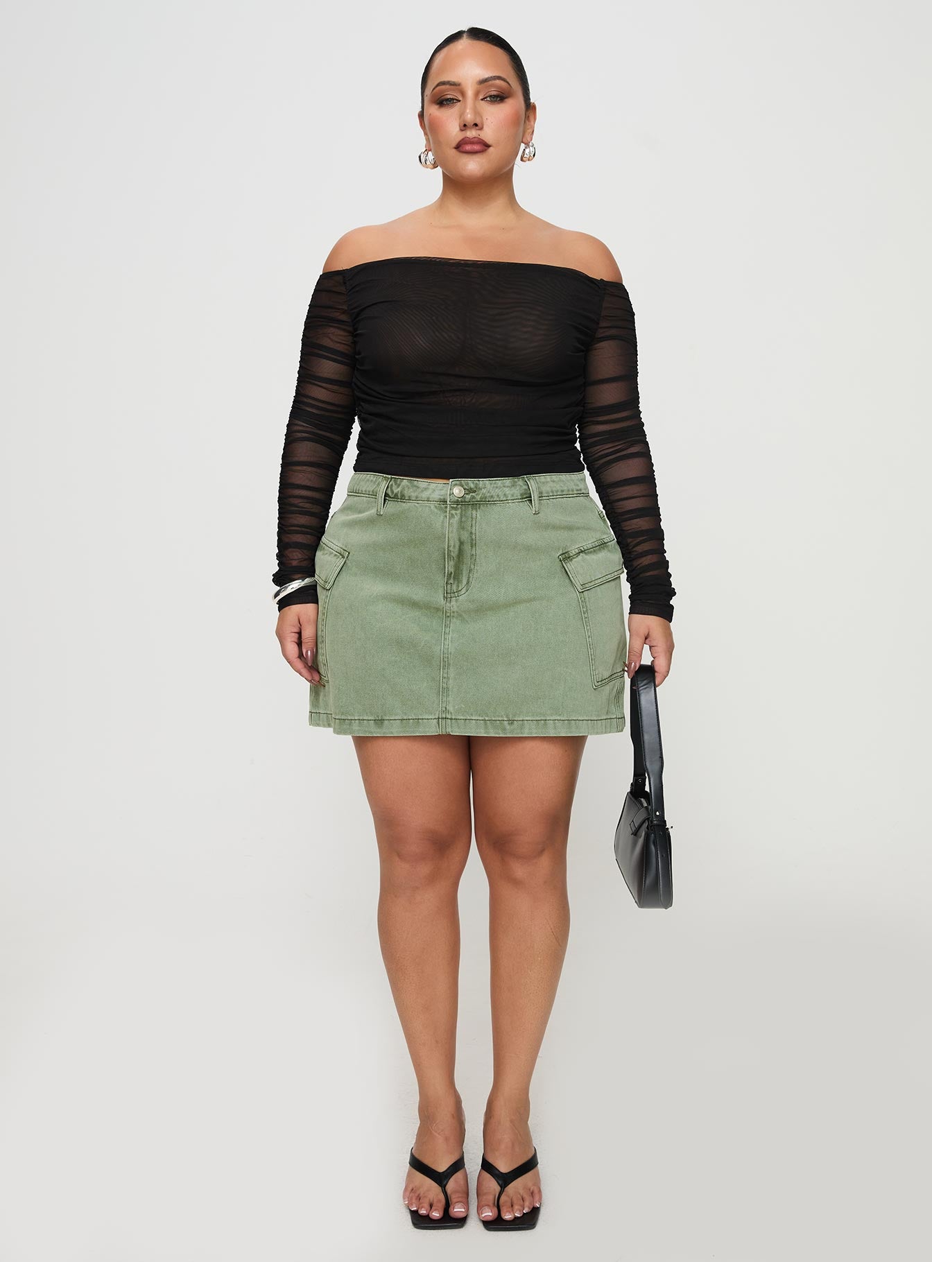 Zakai Cargo Denim Mini Skirt Green Curve Clearance Sast