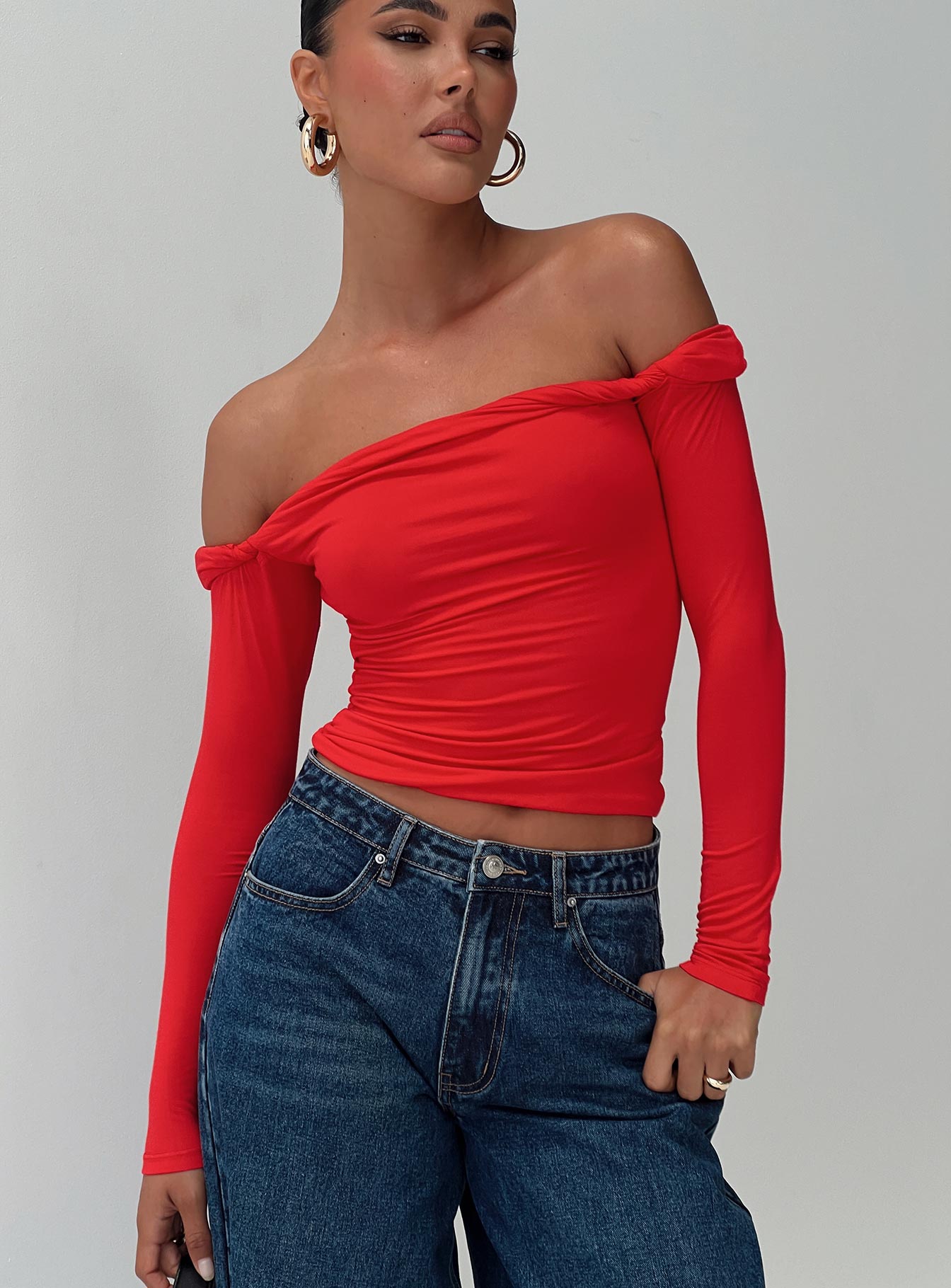 Dusky Long Sleeve Top Red Free Shipping Official