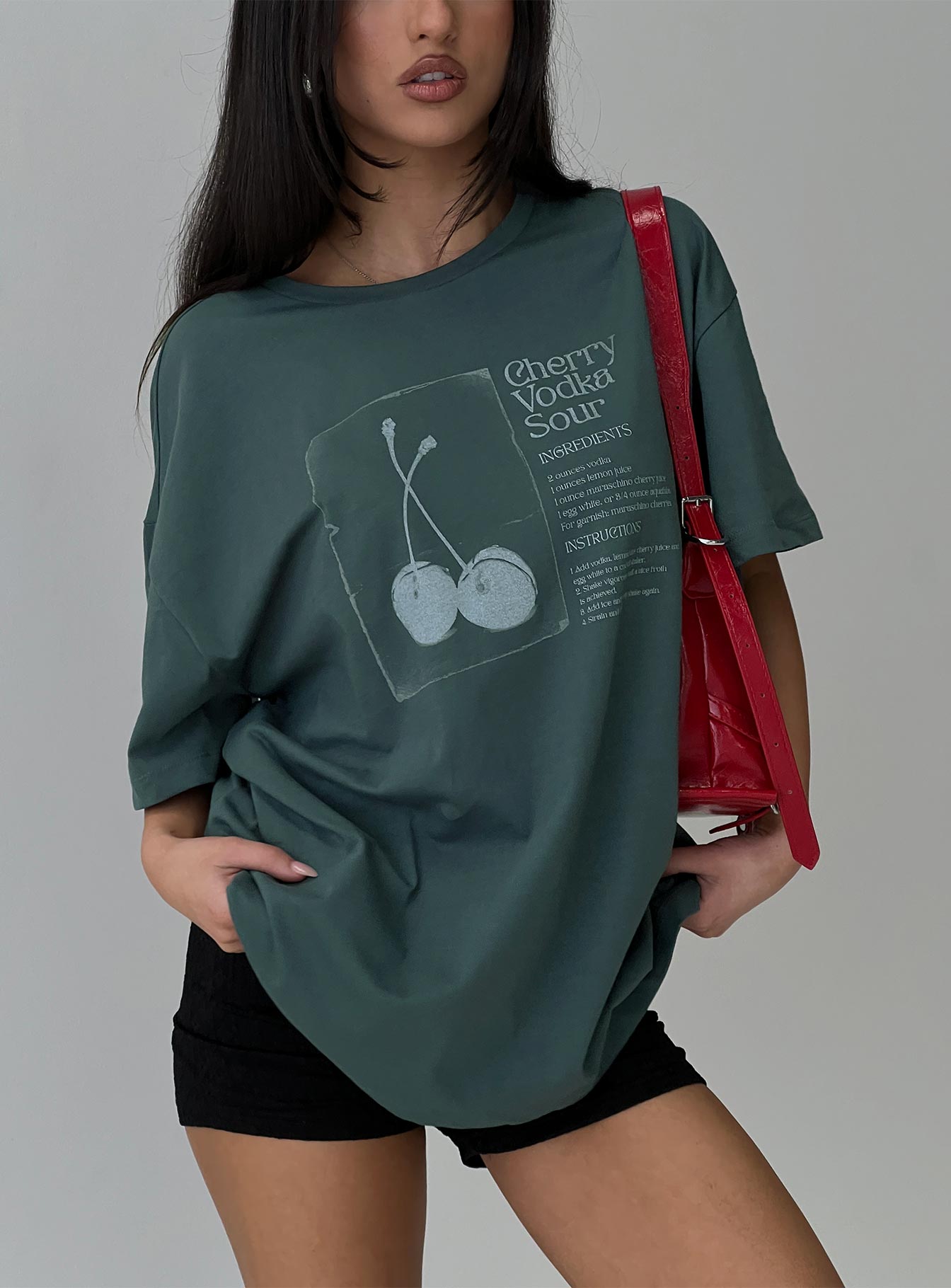 Sour Cherry Oversized Tee Moss Green Free Shipping For Sale