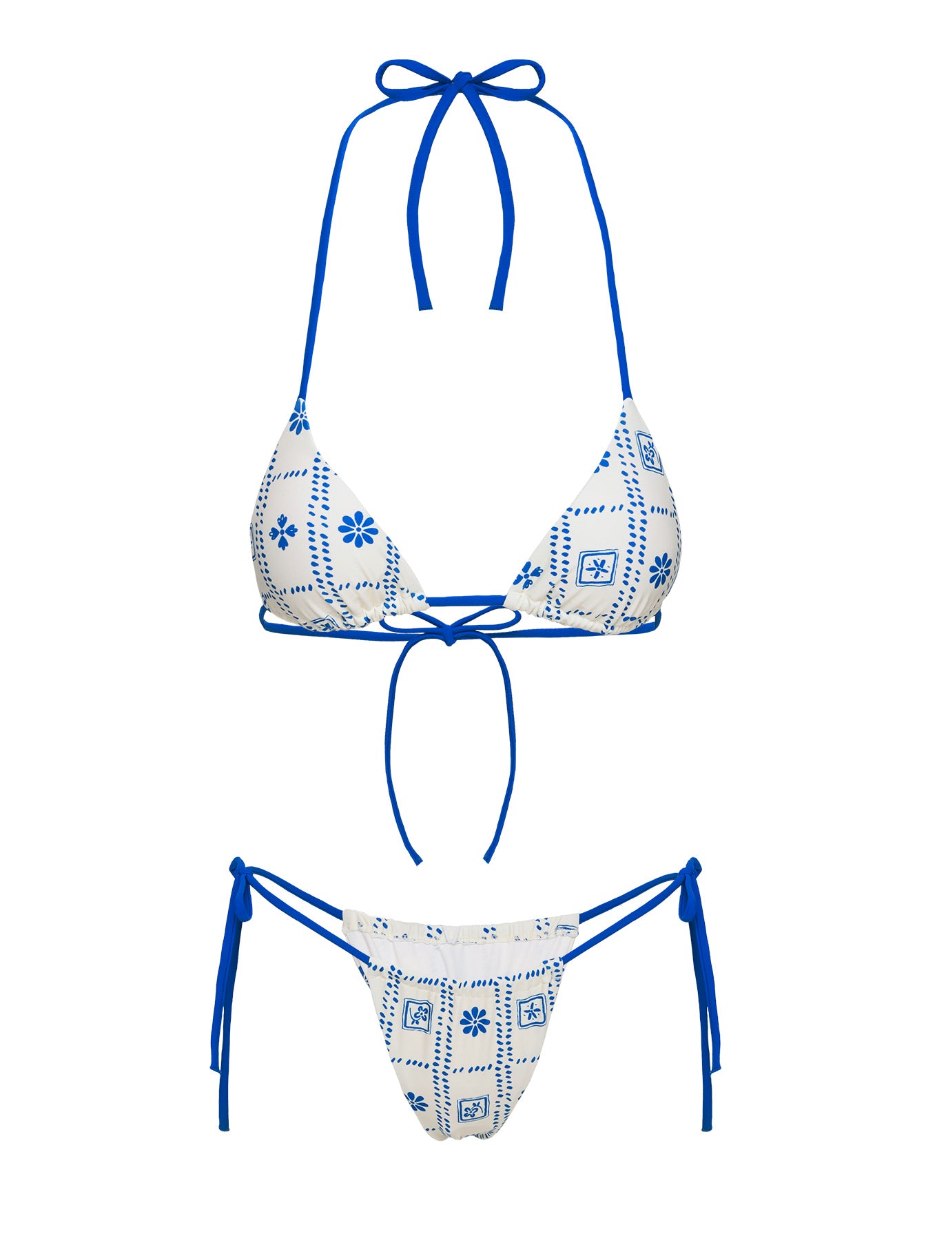 Jenner Tie Side Ruched Bikini Bottom White / Blue Floral Explore Online