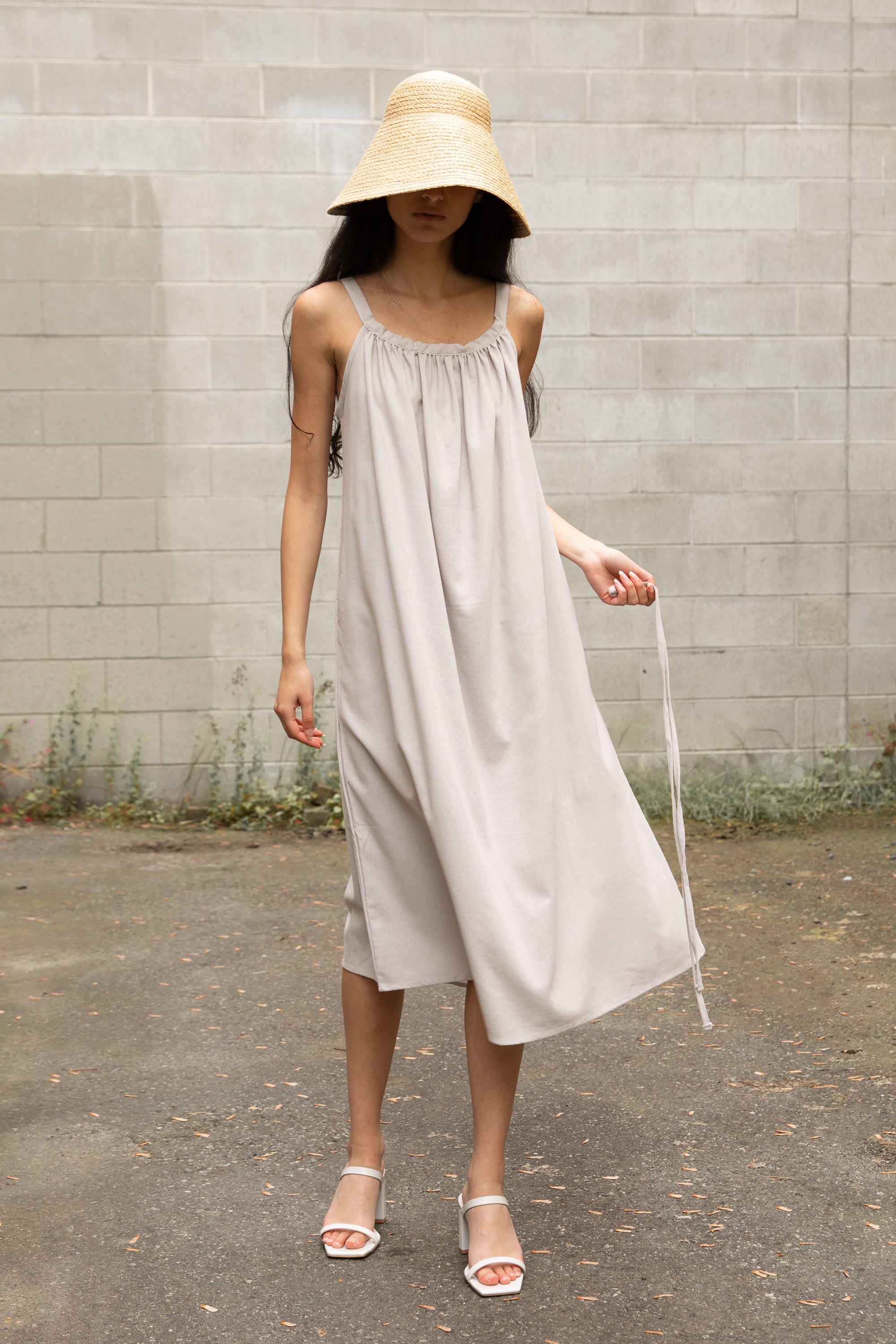 LINEN BLEND MIDI DRESS Reliable