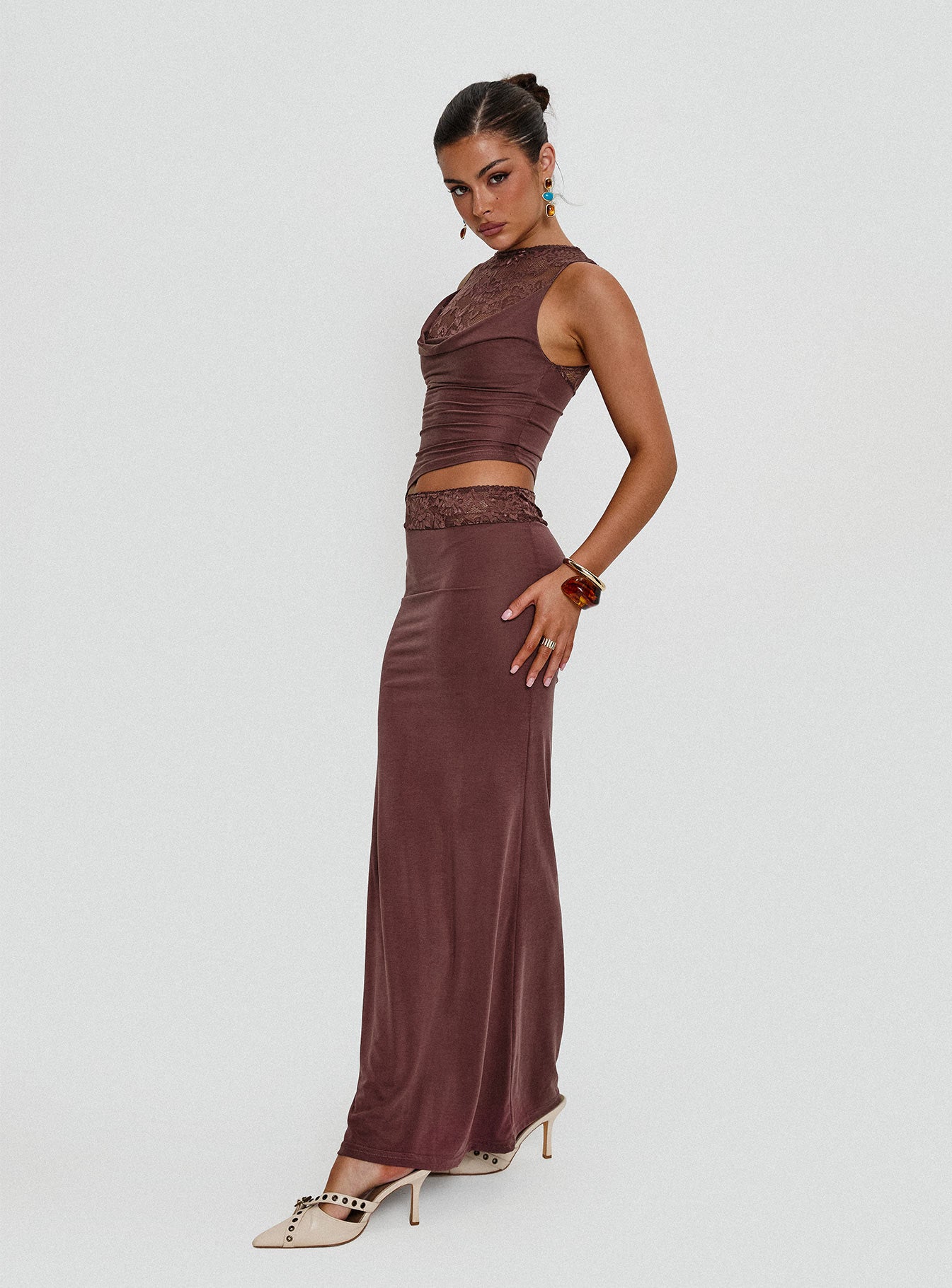 Vesperine Lace Maxi Dress Cocoa Brown Buy Authentic Online