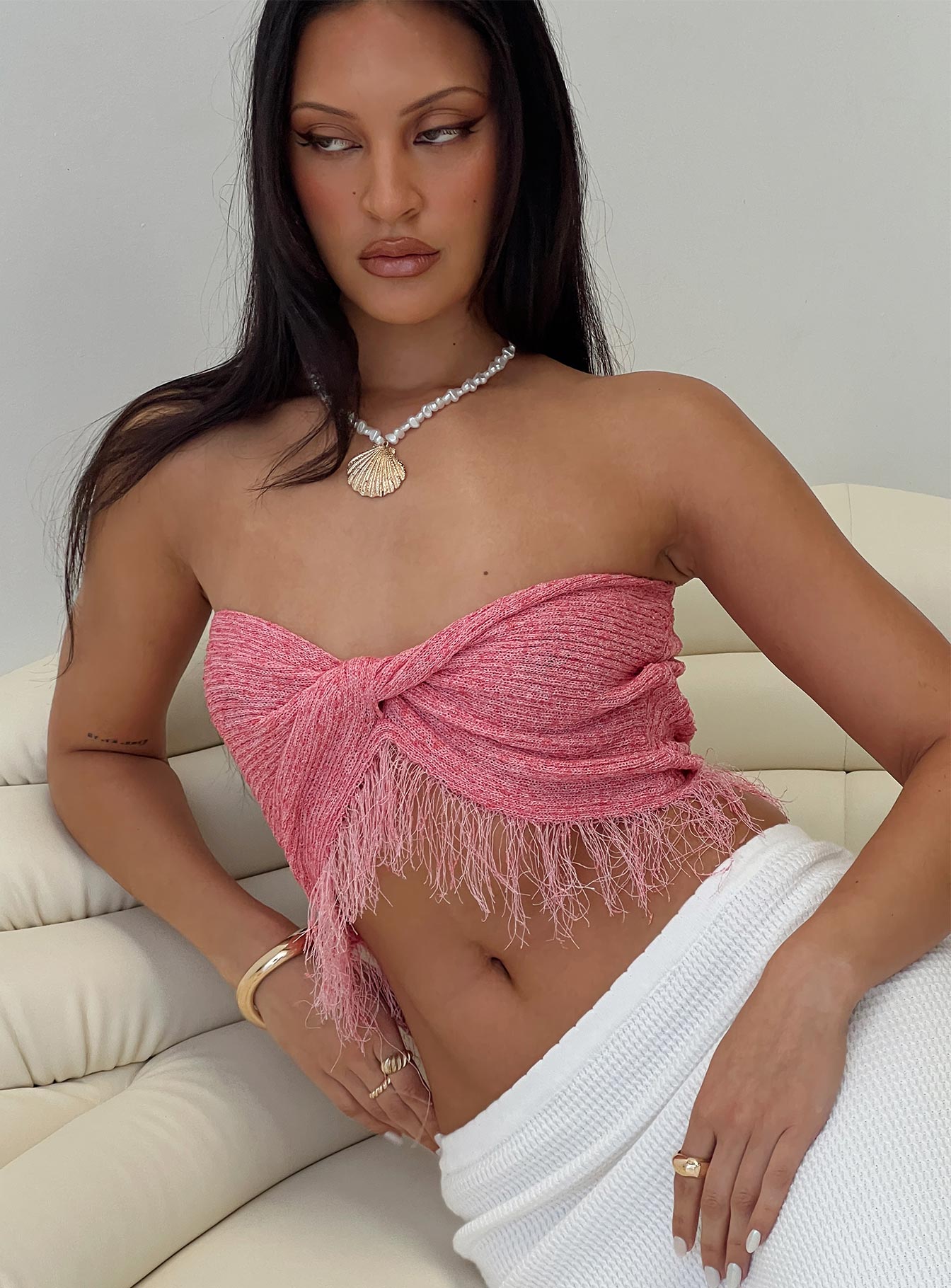 Kovac Reversible Fringe Tube Top Pink Cheap Sale Inexpensive