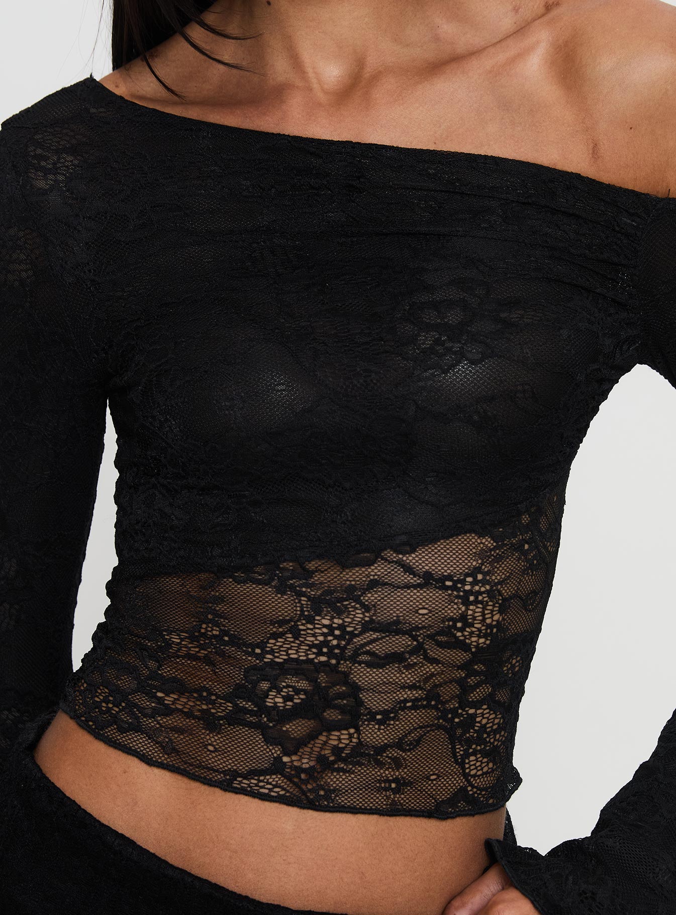 Tiberius Lace Asymmetrical Long Sleeve Top Black Brand New Unisex Sale Online