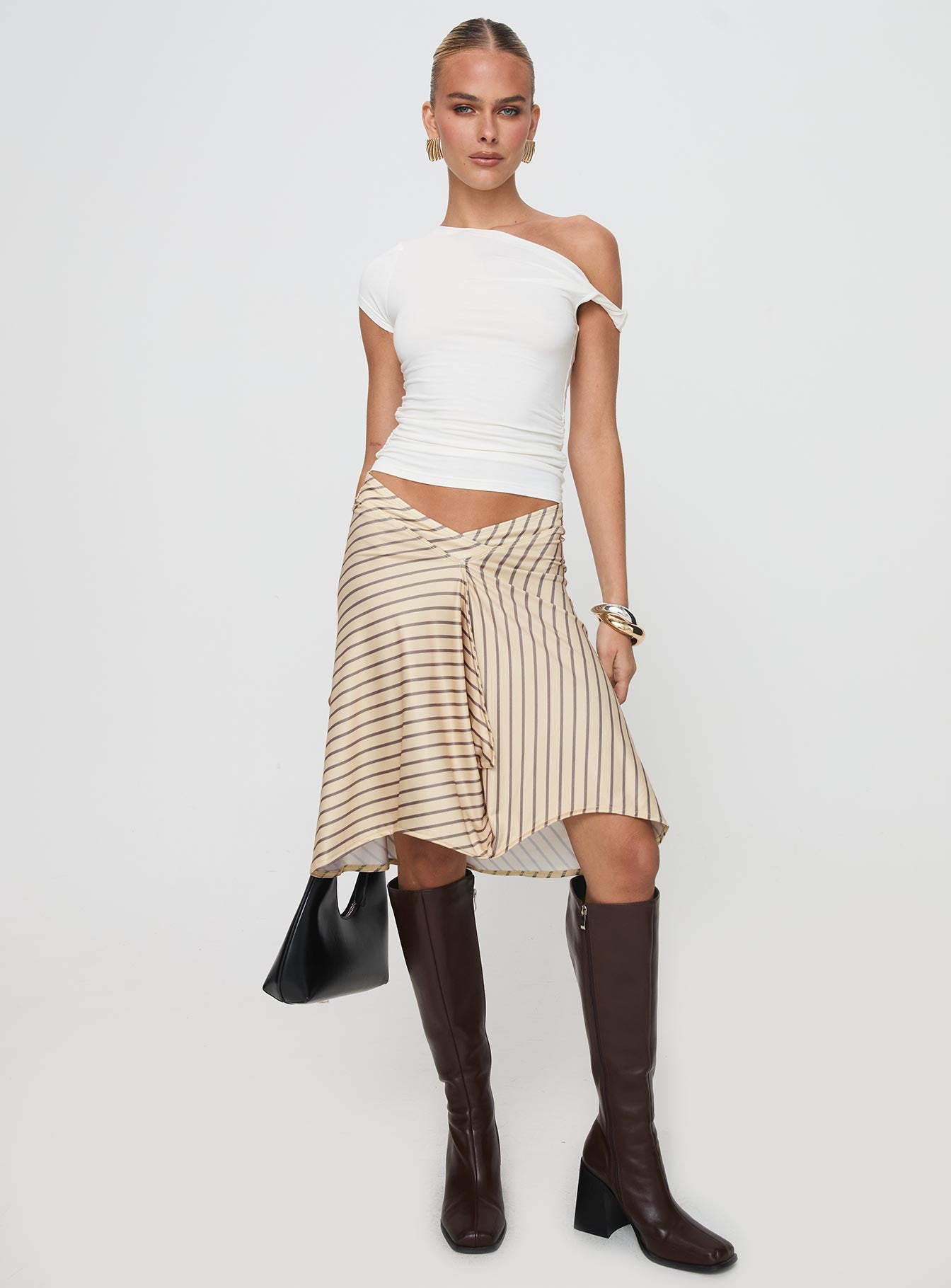 Esmeray Midi Skirt Diagonal Stripe Yellow With Paypal For Sale