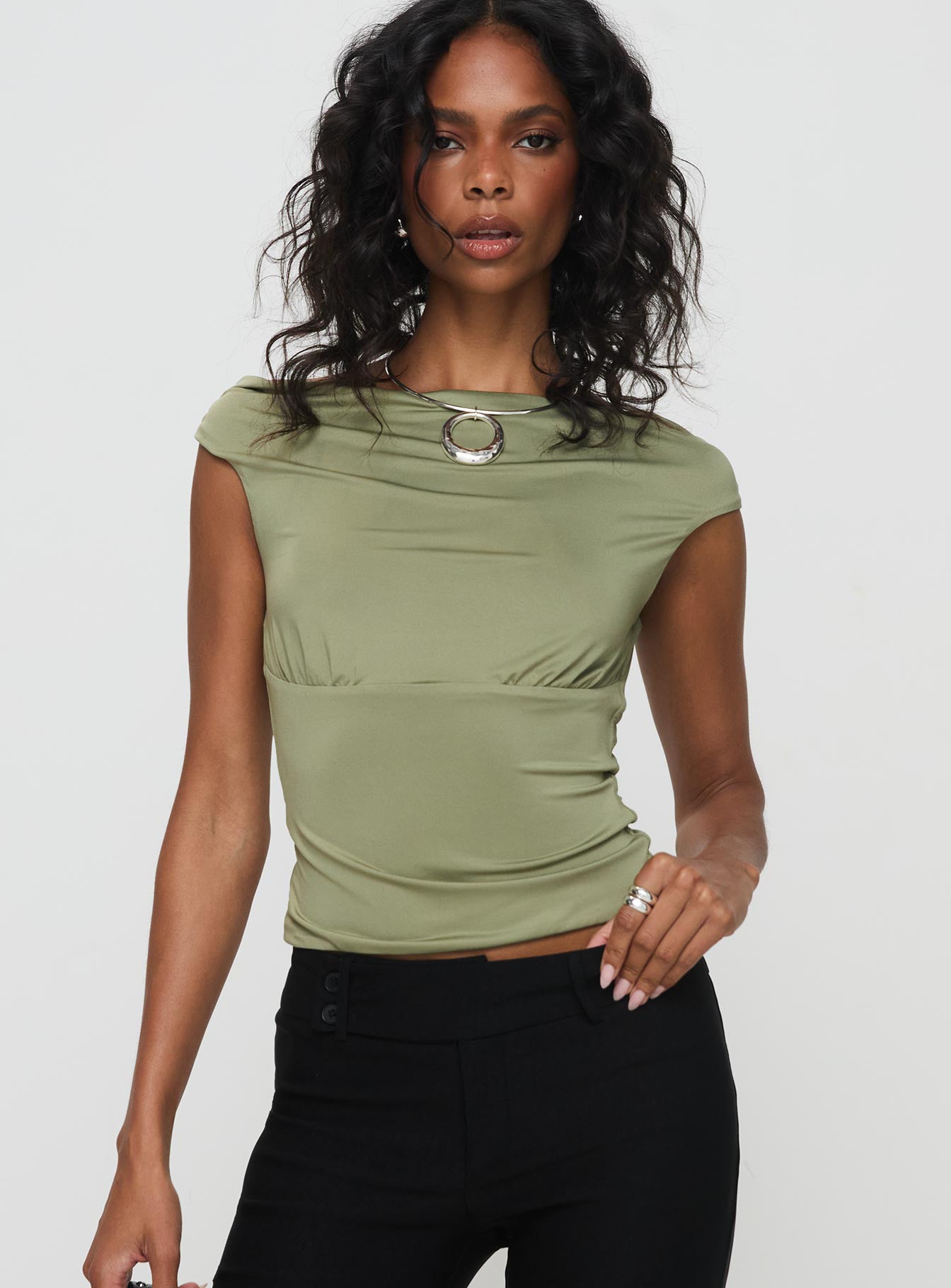 Musia Cowl Neck Top Green Discount Online