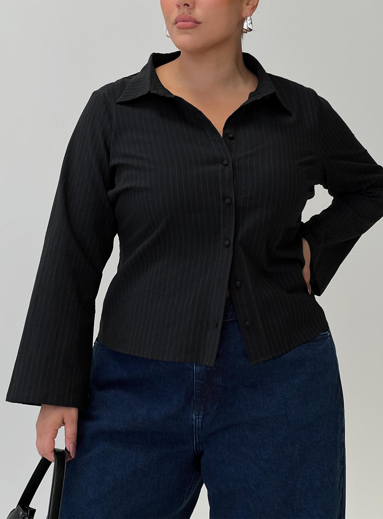 Anni Pinstripe Shirt Black Curve Big Sale Cheap Online