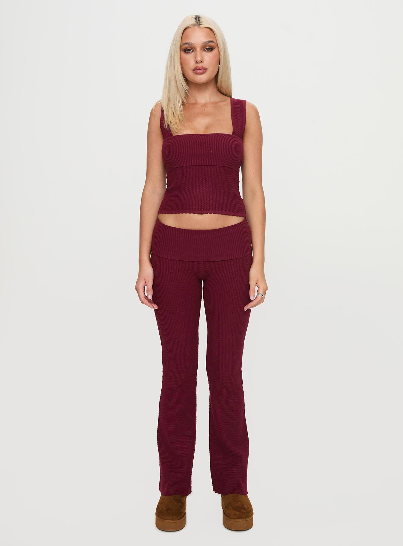 Closed Eyes Flared Pants Maroon Visit New Online