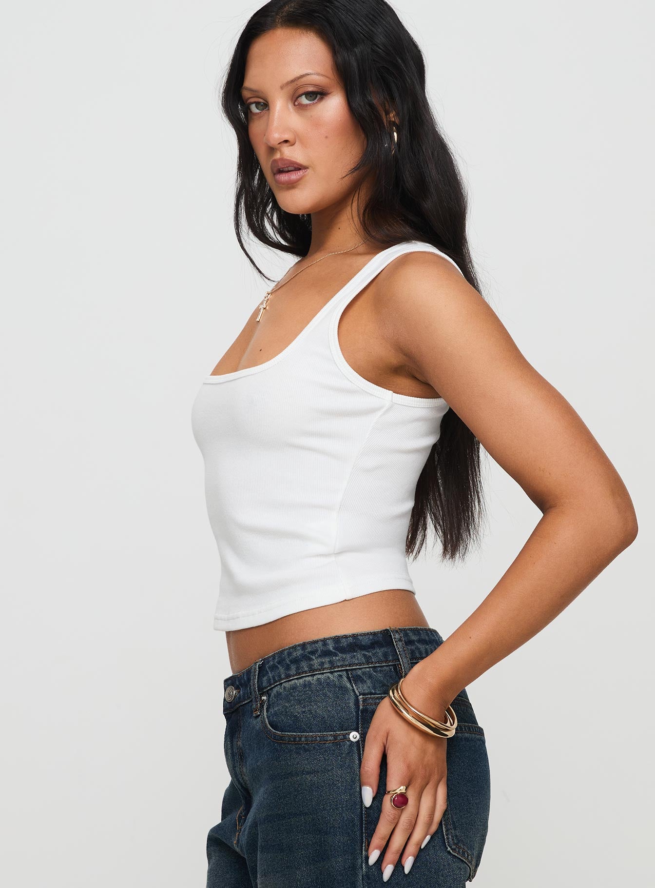 Baseline Square Neck Rib Tank Top White Visa Payment Cheap Pice