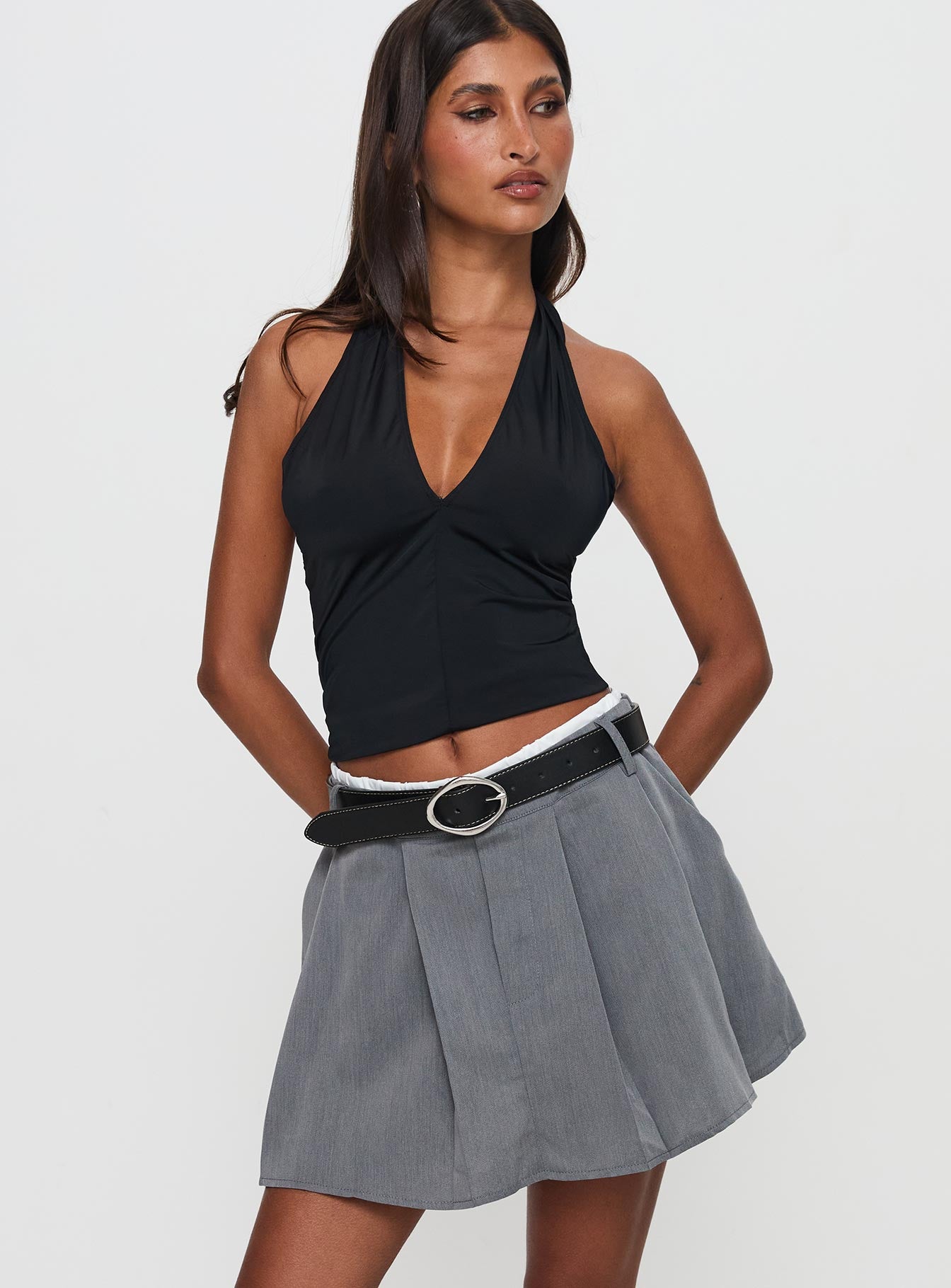 Simulations Pleated Mini Skirt Grey Outlet New