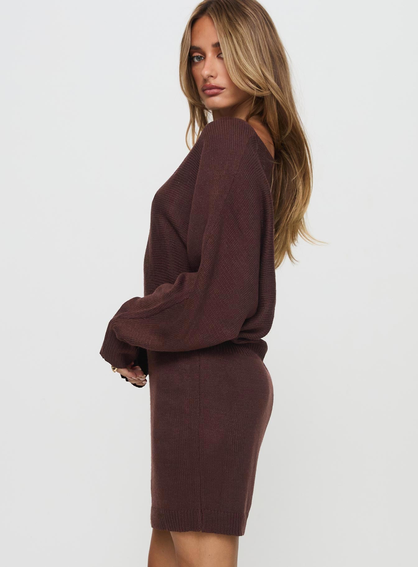 Bellamie Long Sleeve Mini Dress Chocolate Clearance Order