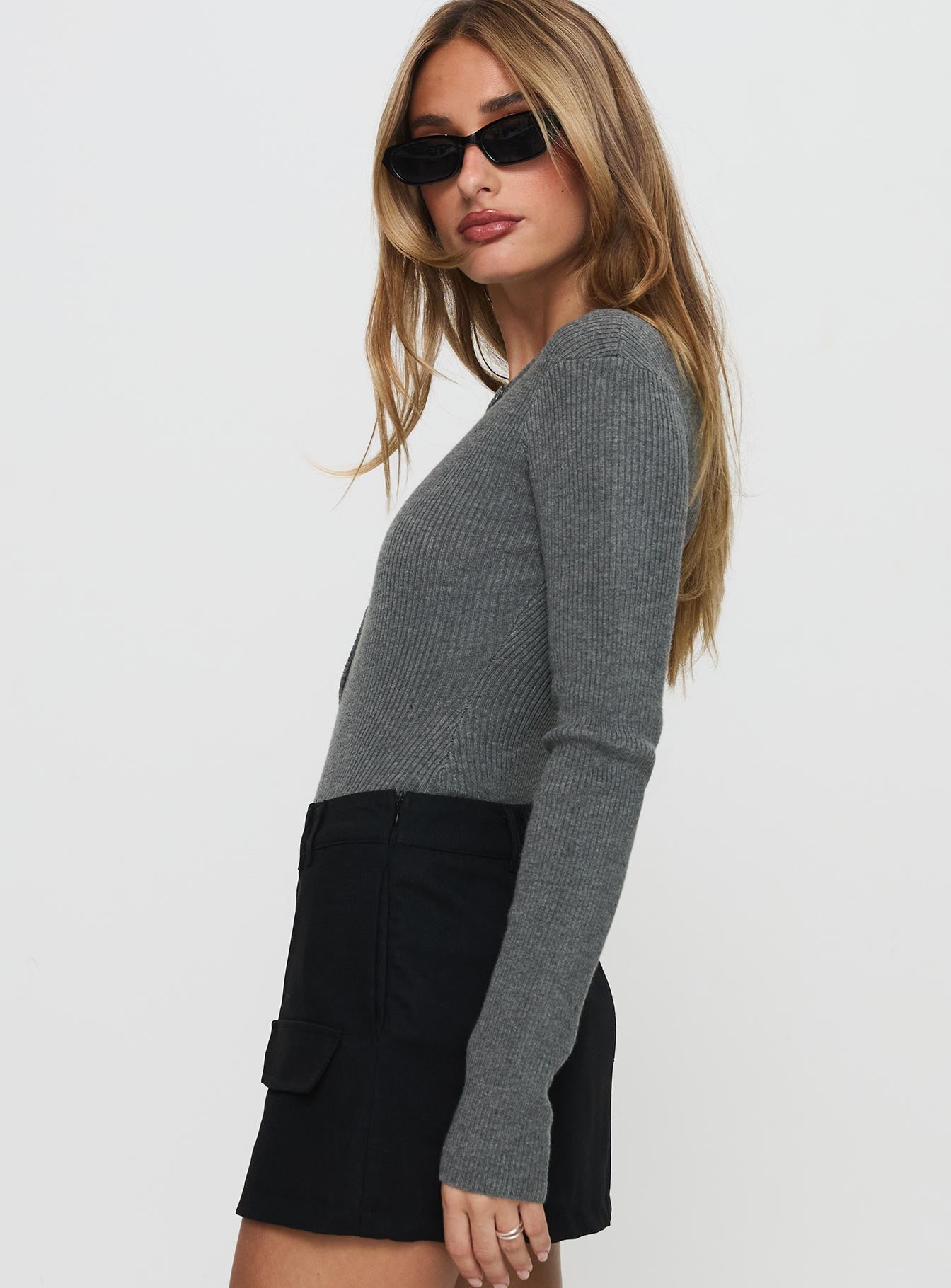 Kerra Long Sleeve Bodysuit Charcoal Low Pice For Sale