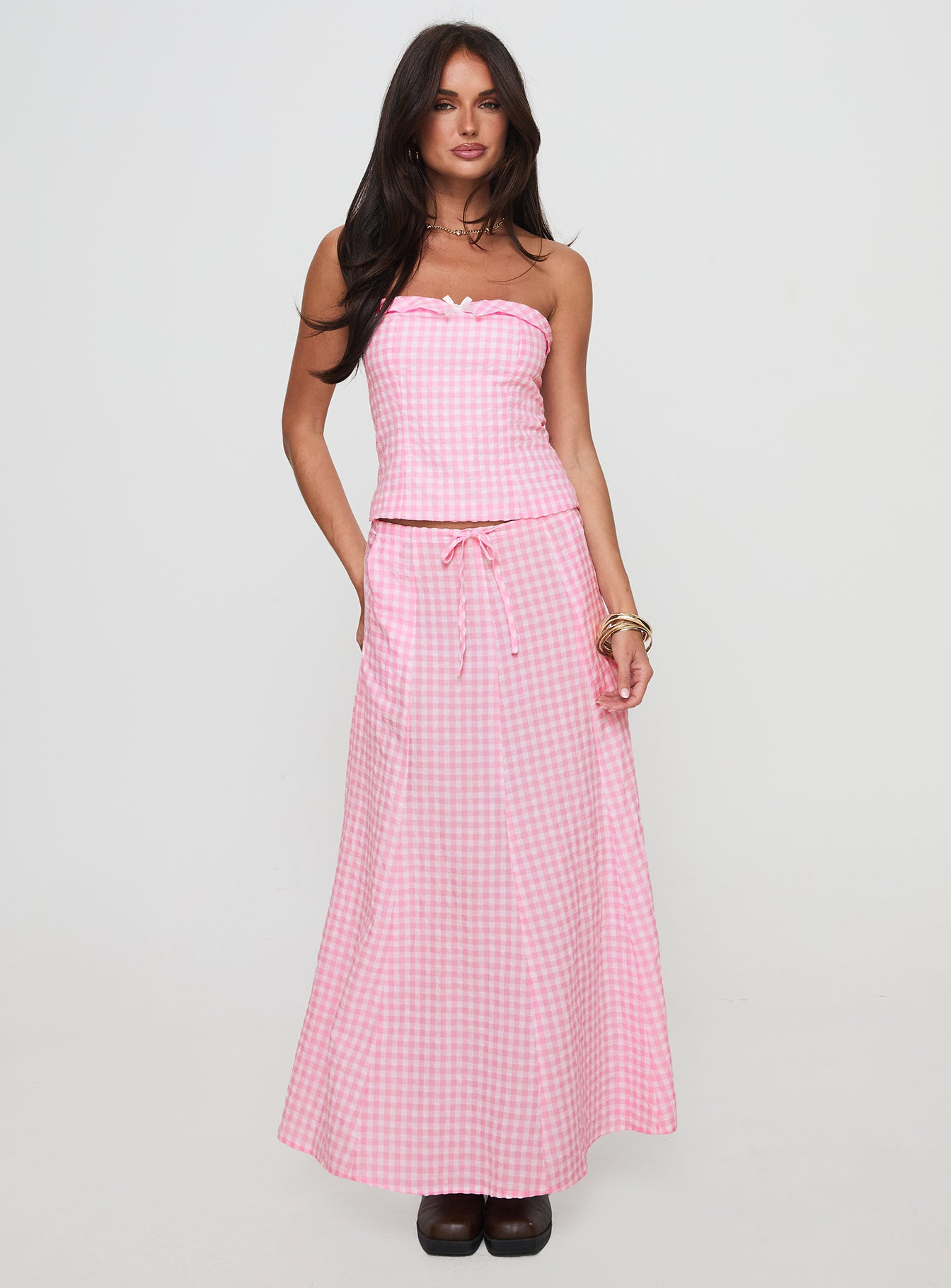 Carmino Maxi Skirt Pink Check Cheap Fashion Style