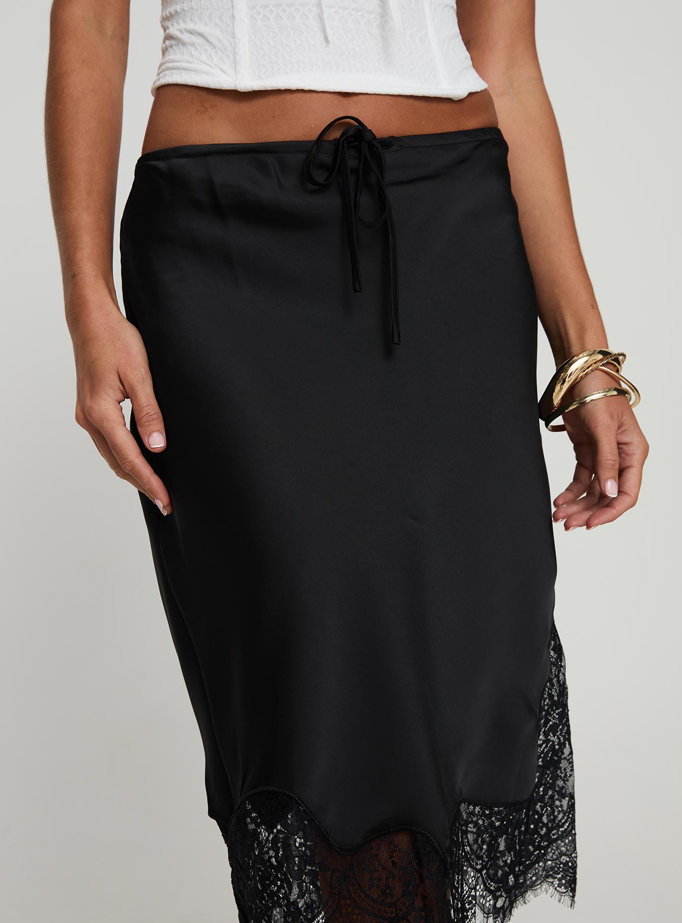 Gervais Satin Midi Skirt Black Cheap Sale The Cheapest