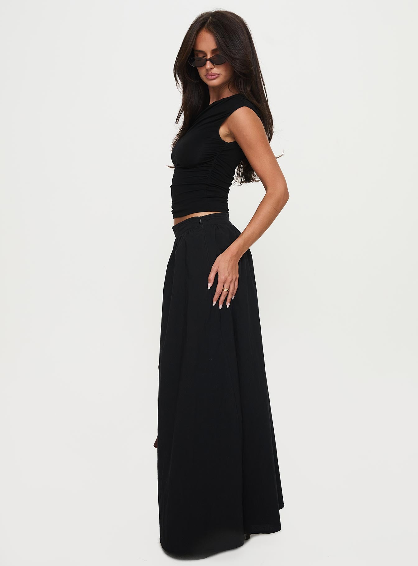 Rennata Gathered Mid Rise Maxi Skirt Black Free Shipping Largest Supplier