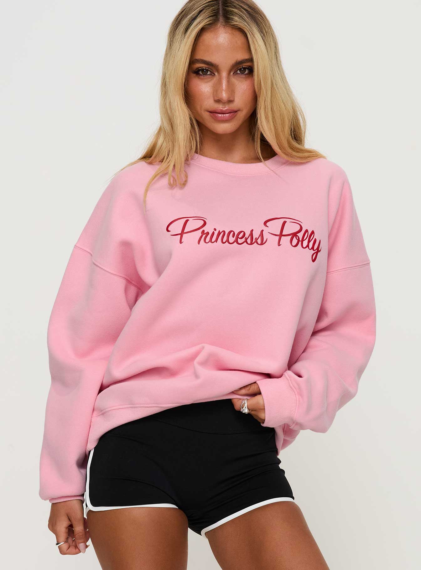 Princess Polly Classic Crew Neck Sweatshirt Bubble Text Pink In China Online