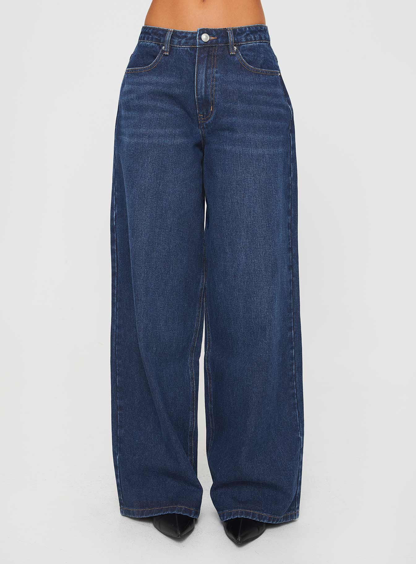 Naylor Wide Leg Jeans Mid Blue Denim Tall Cheap Sale Discounts