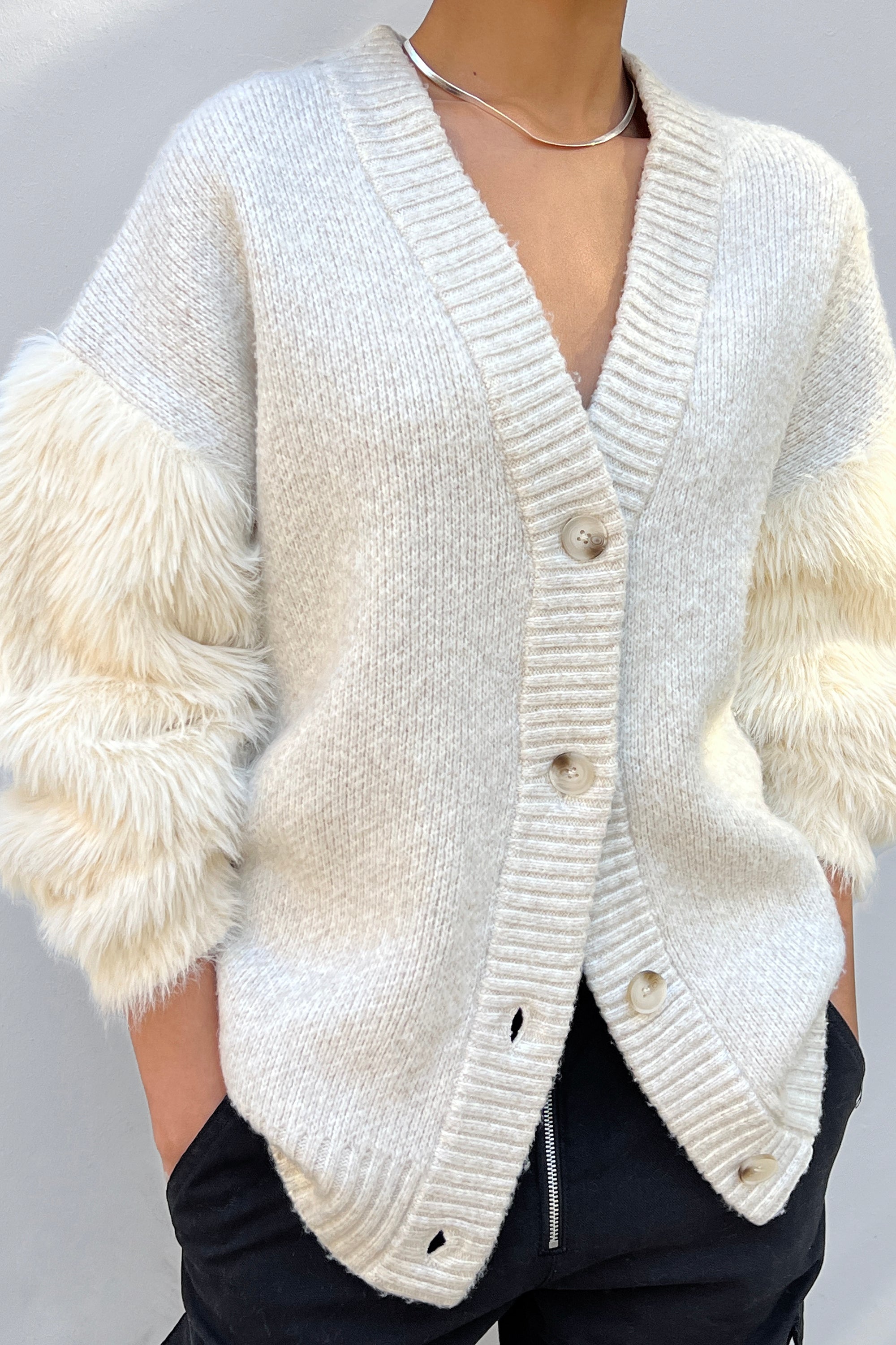 FUZZY SLEEVE CARDIGAN Footlocker For Sale