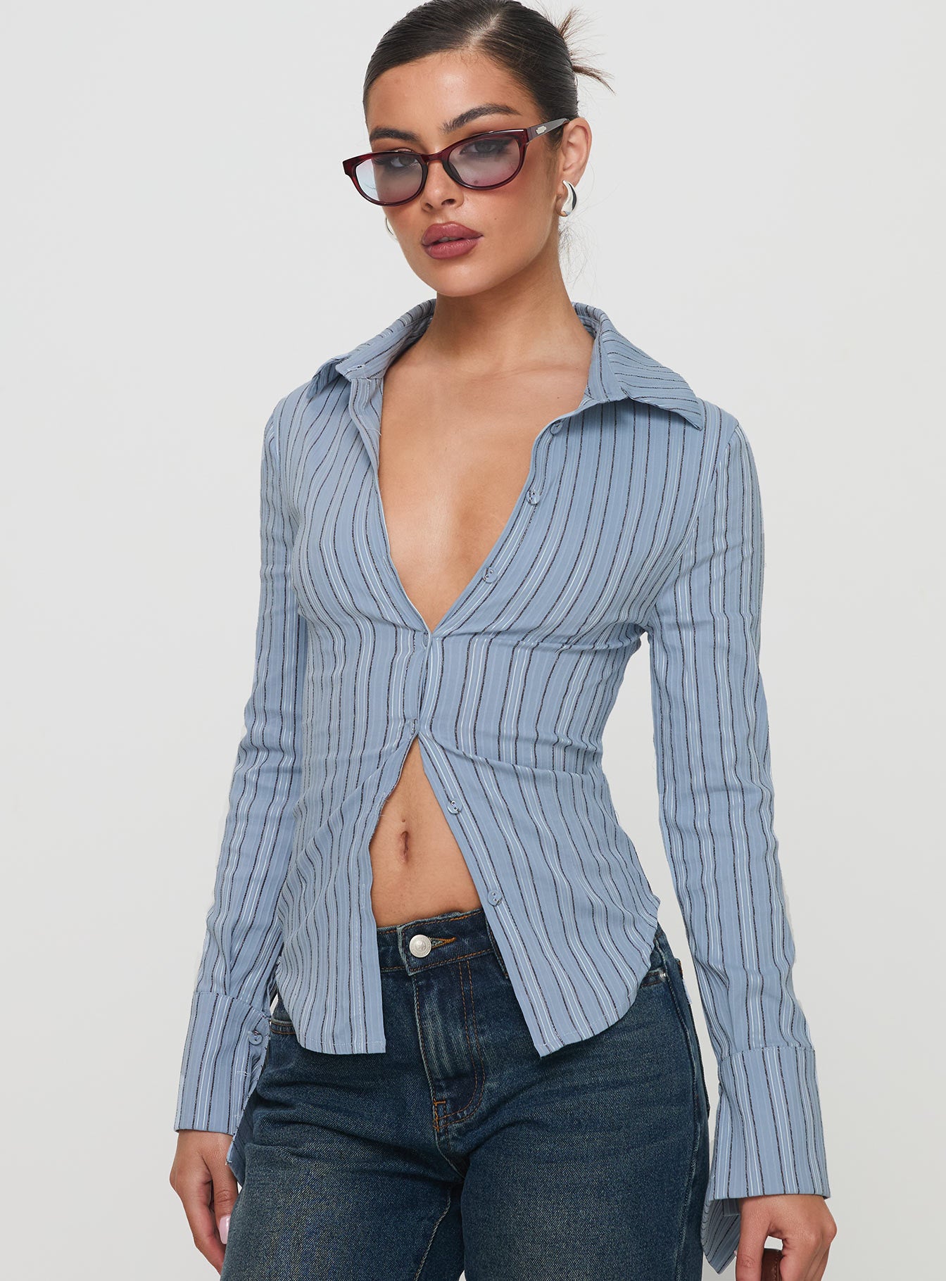 Madlin Long Sleeve Top Blue Stripe Discount Shop For