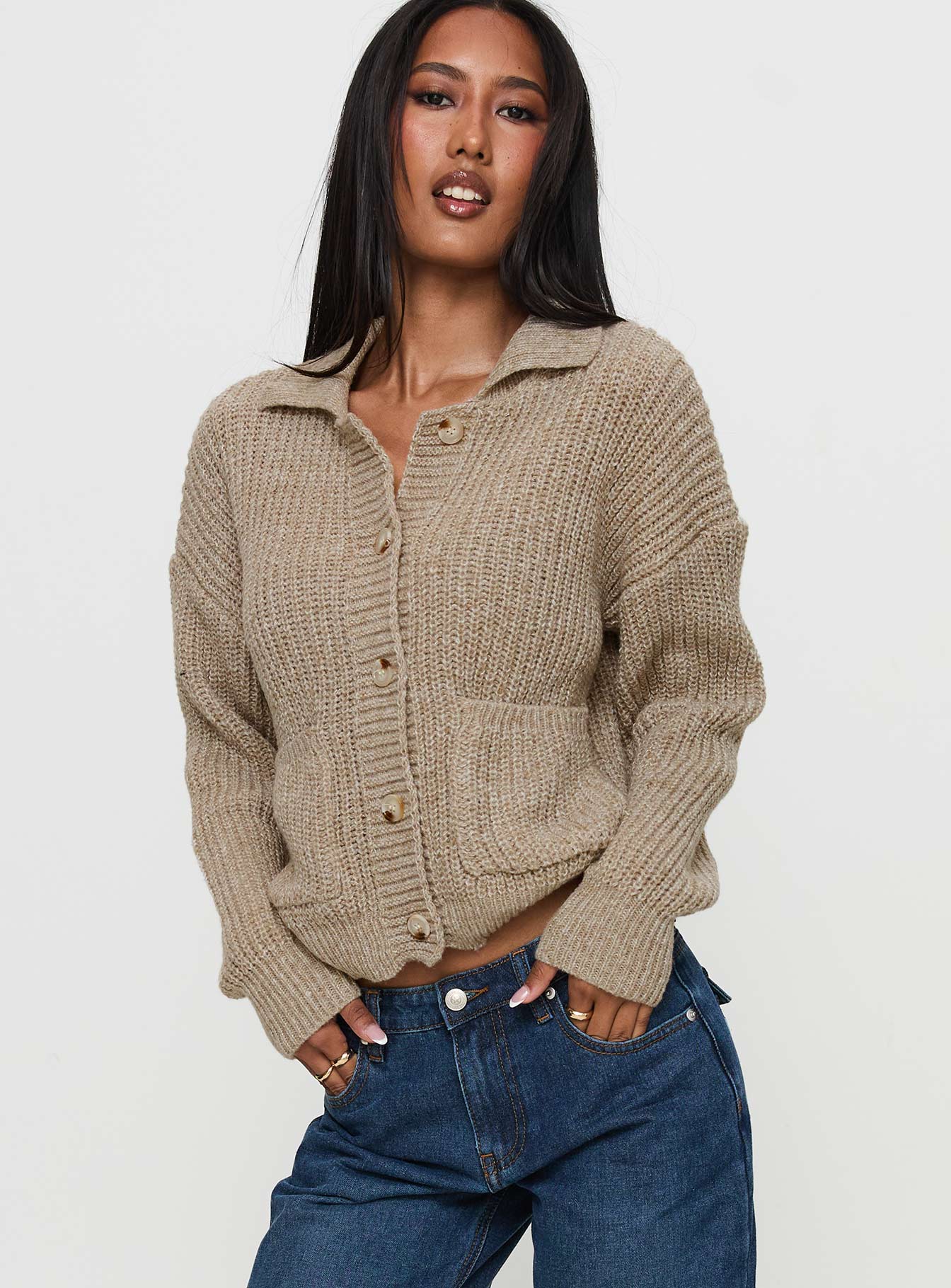 Darcel Button Up Knit Cardigan Mocha Big Discount For Sale