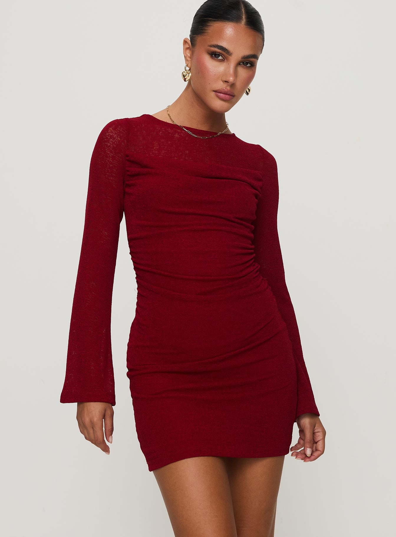 Epiphany Long Sleeve Mini Dress Burgundy Looking For