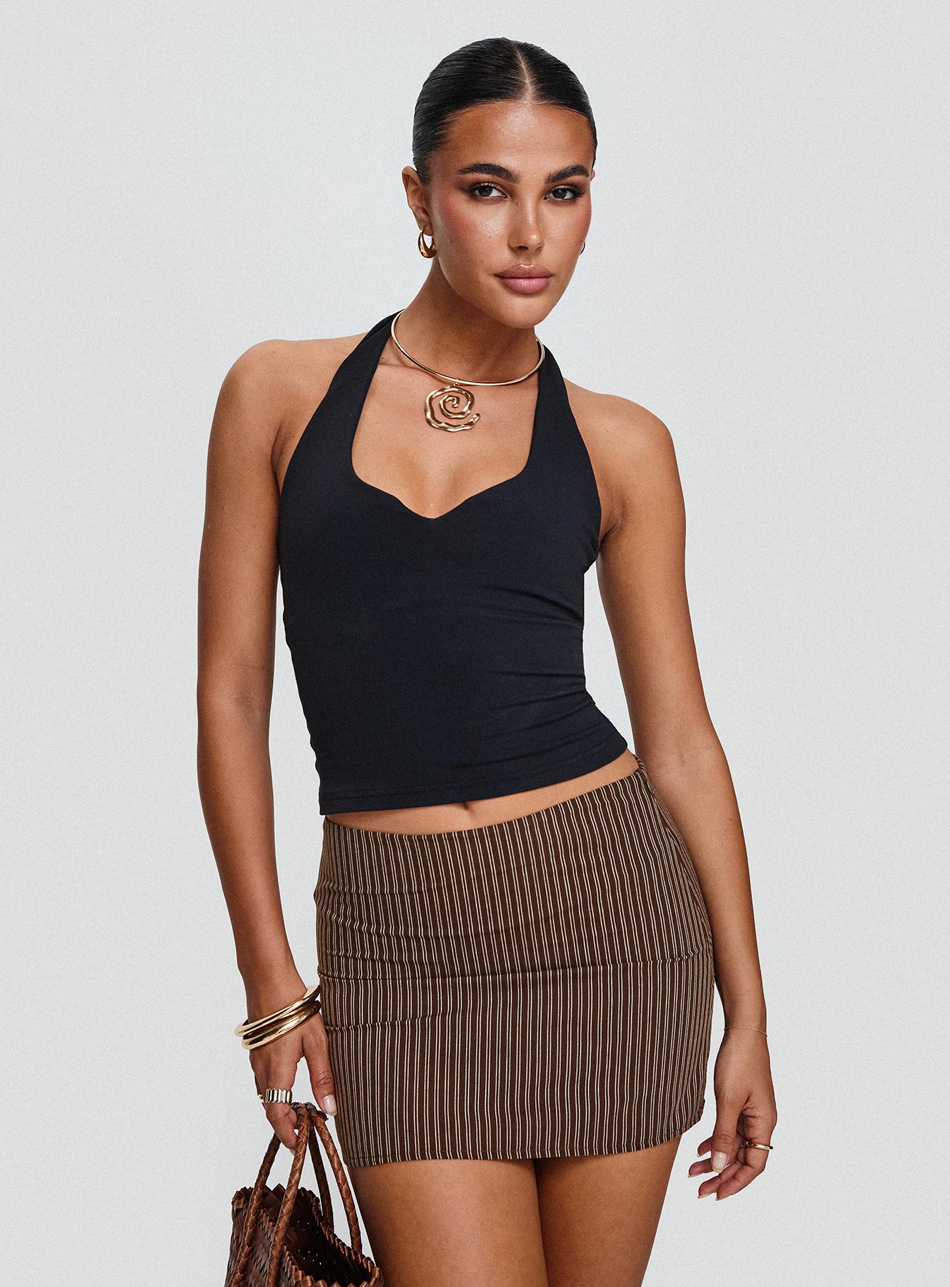 Rozetti Mini Skirt Brown Stripe Clearance Huge Surprise