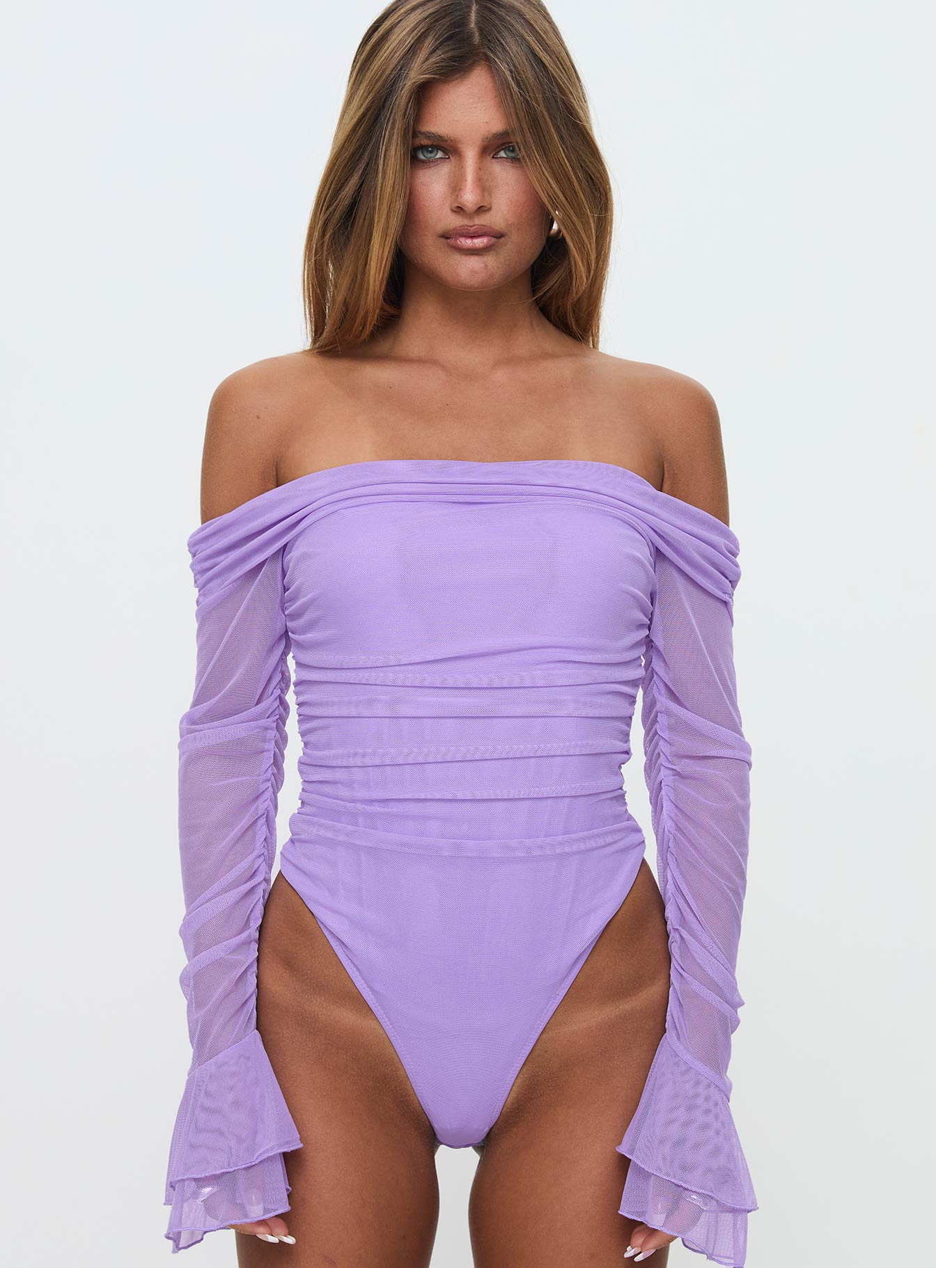 Feel A Way Off Shoulder Bodysuit Lilac Finishline Sale Online