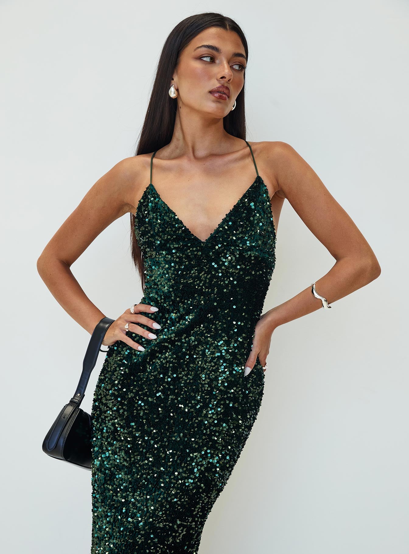 Charlette Sparkle Maxi Dress Dark Green For Sale Free Shipping