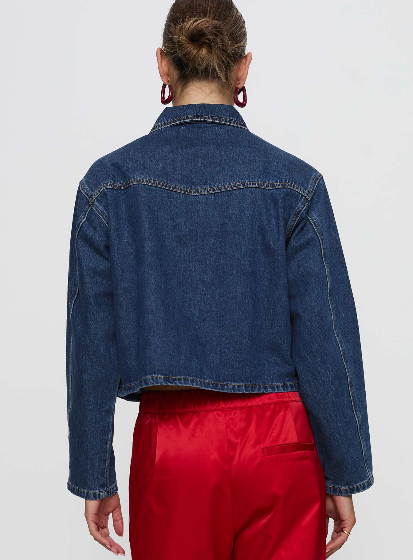 Good On You Bow Detail Jacket Blue Denim Outlet Pay With Paypal