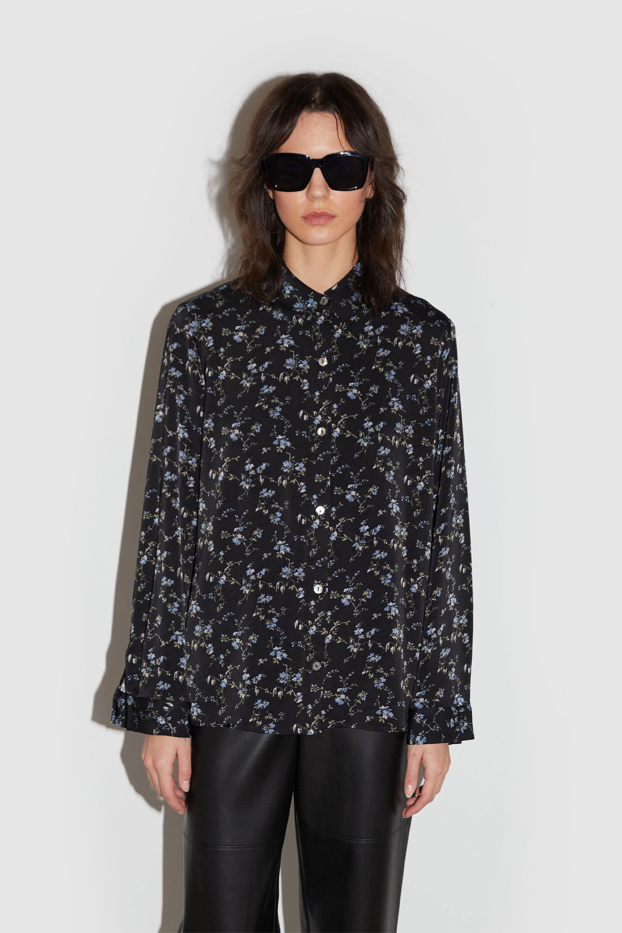 PRINTED SATIN BUTTON-UP BLOUSE Classic