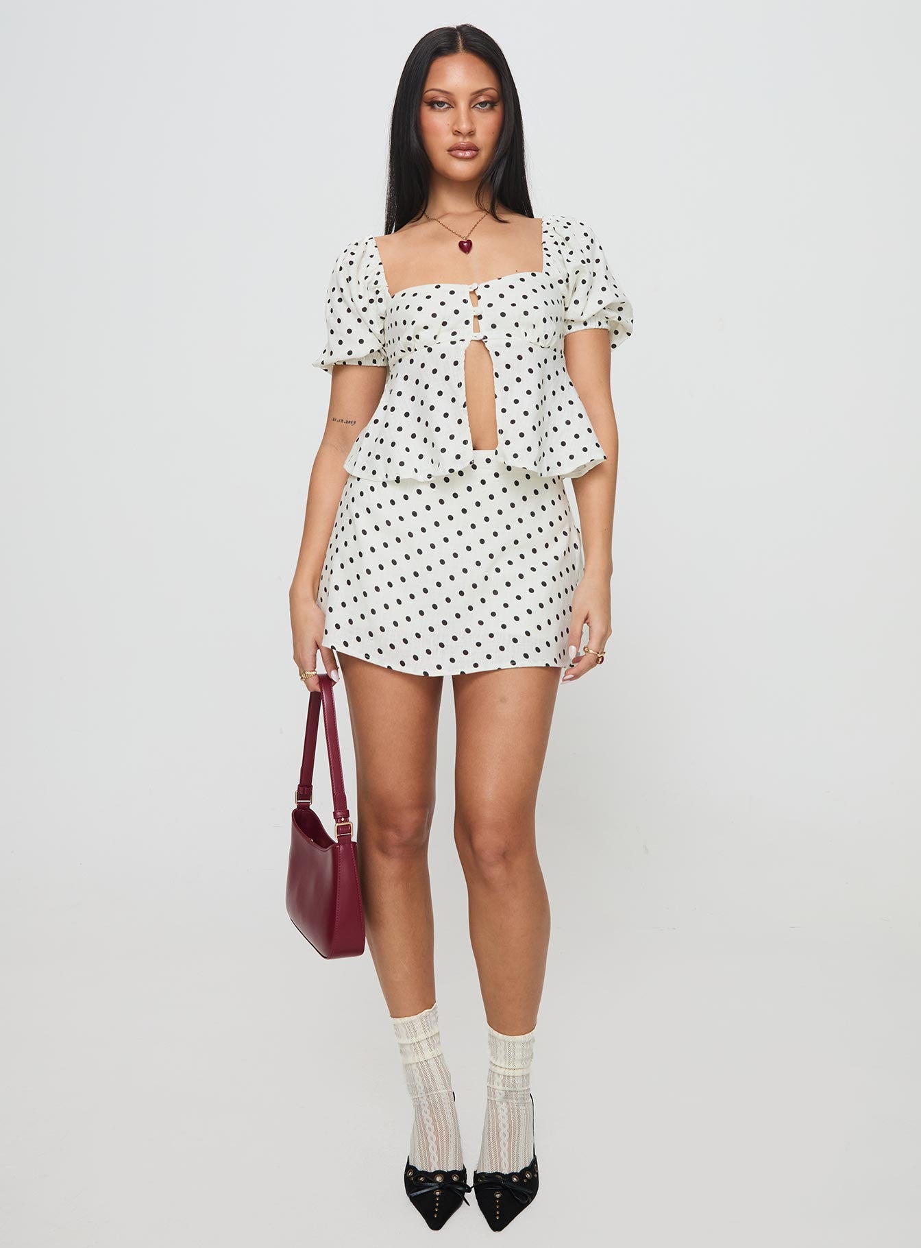 Passionfruit Linen Blend Top Cream/Black Polka Dot Outlet Recommend