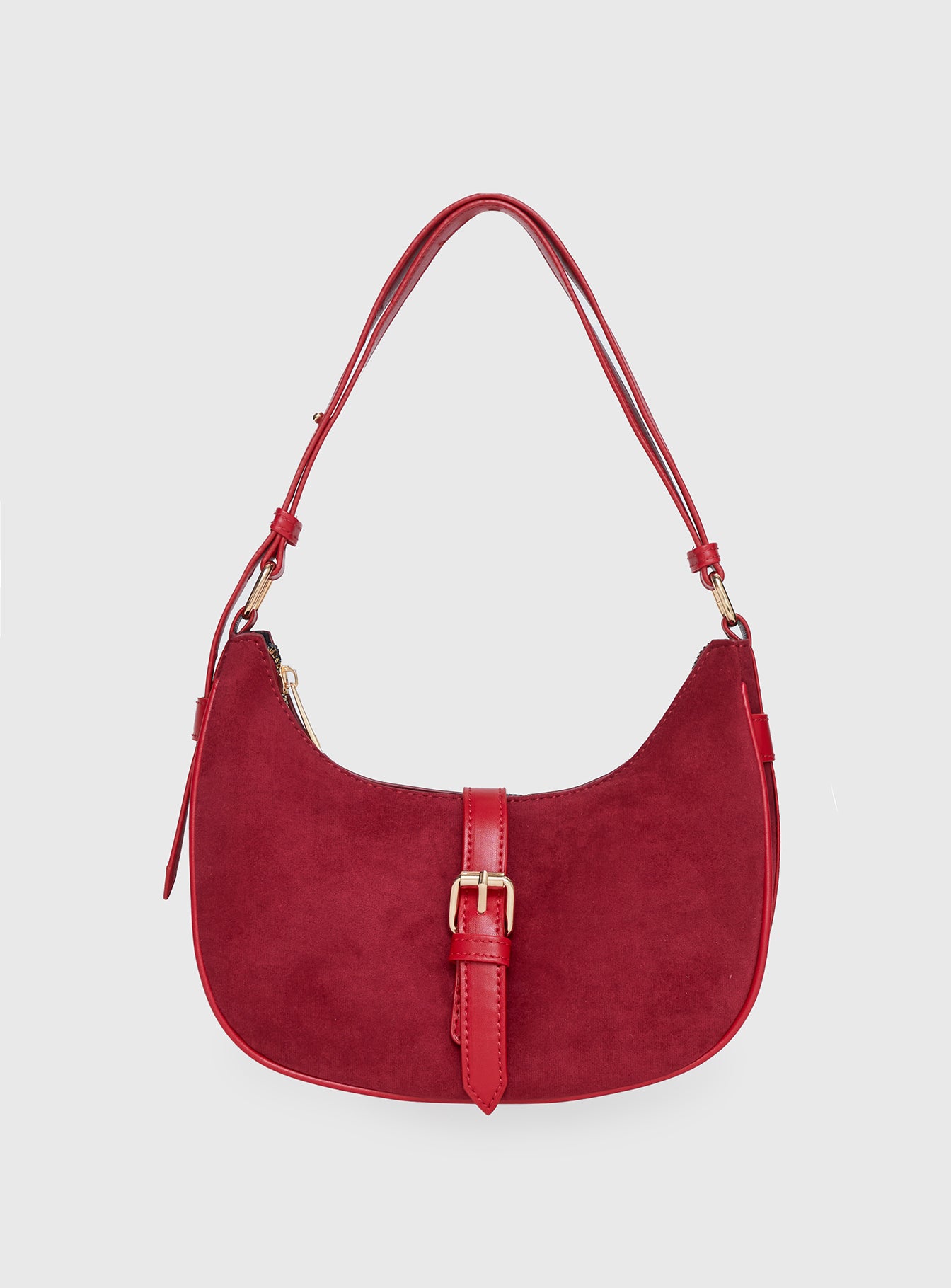 Jaxton Buckle Faux Suede Shoulder Bag Red Free Shipping Manchester