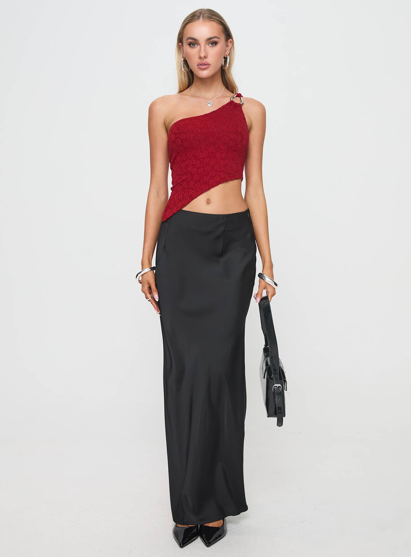 Toomba One Shoulder Top Blurred Lace Red Fast Delivery Online