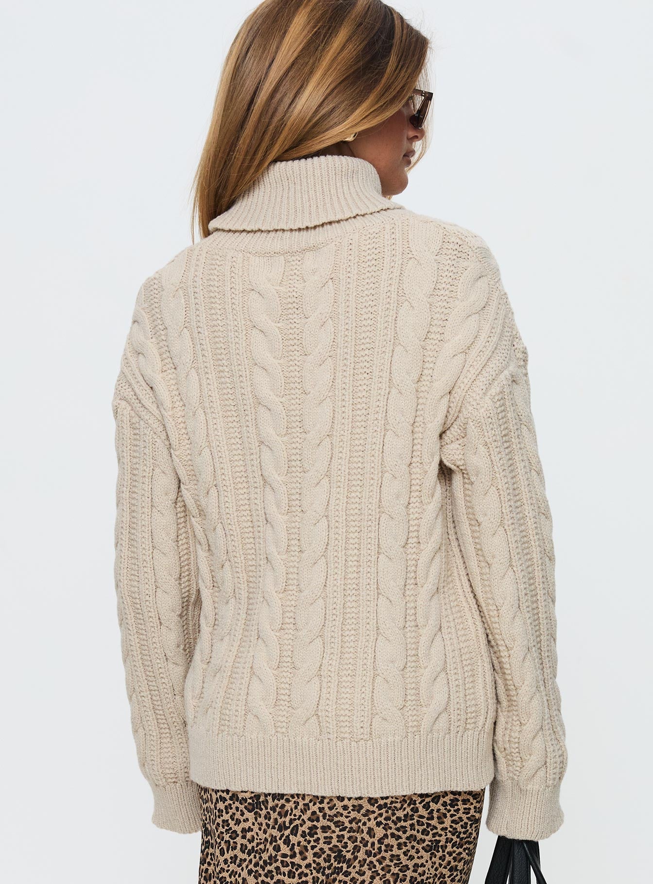 Bryden Turtleneck Cable Knit Sweater Beige Sale Official