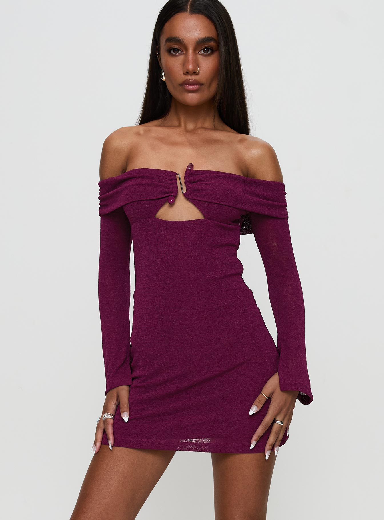 Firenza Long Sleeve Mini Dress Purple Sale Fashion