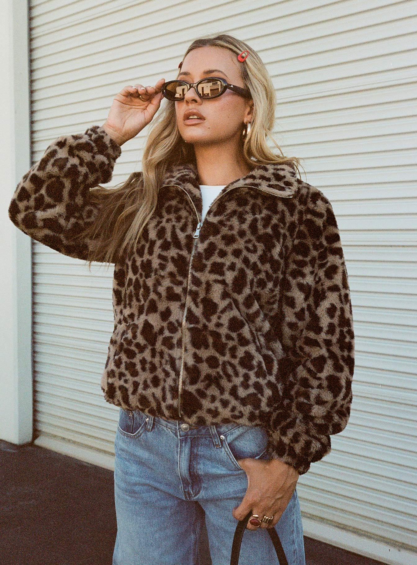 Caine Faux Fur Jacket Leopard Discounts Sale Online