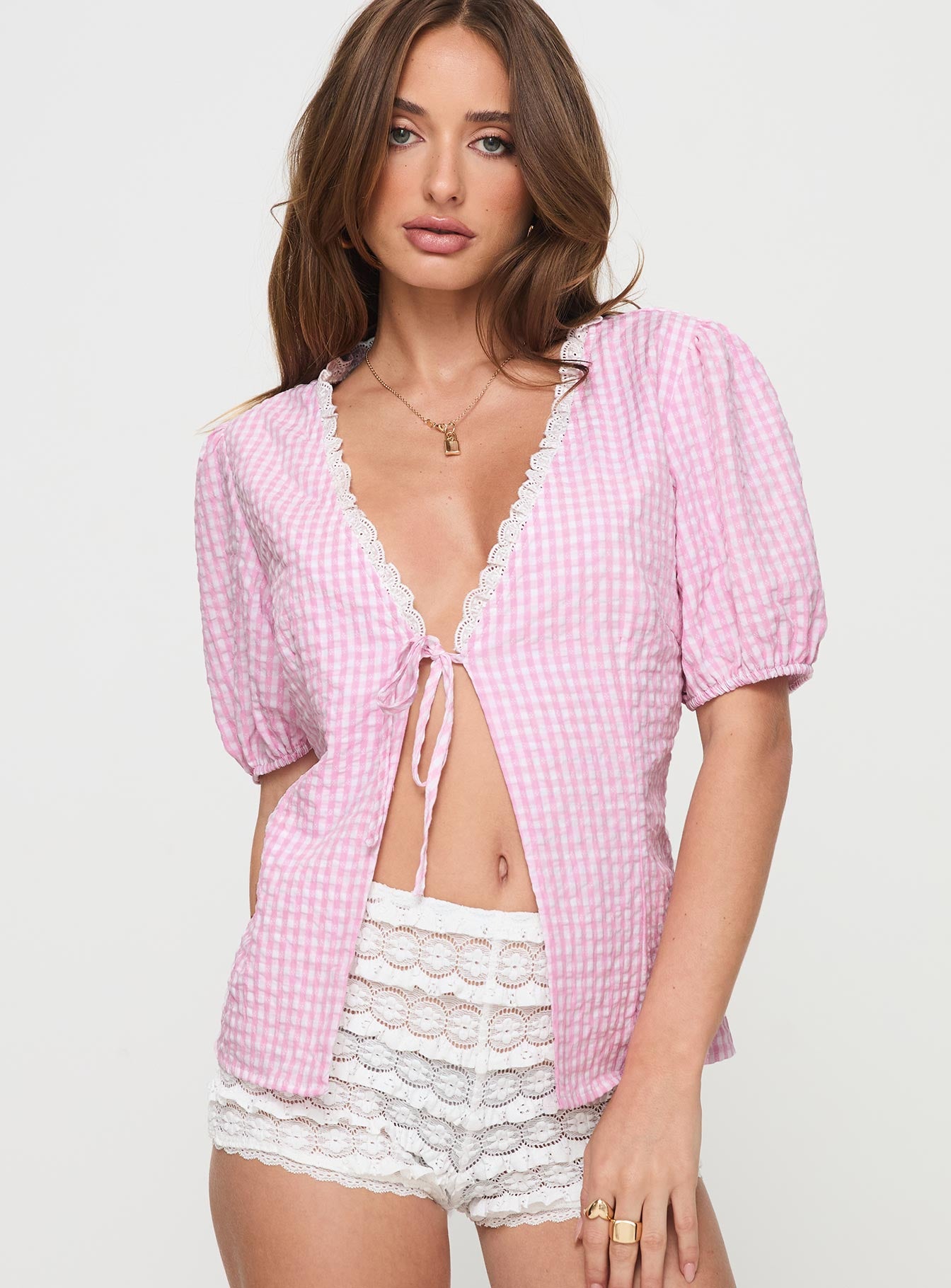 Sez Top Pink Gingham Cheap Sale Geniue Stockist