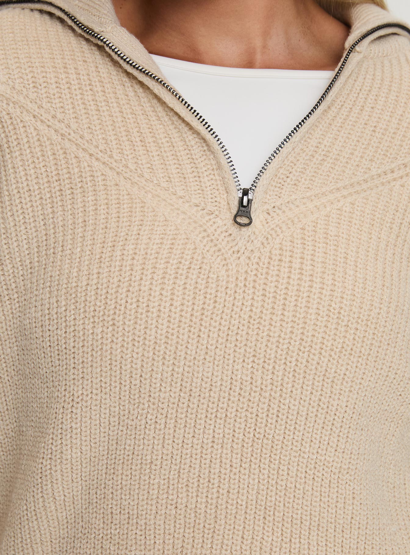 Fireheart Zip Through Knit Sweater Beige For Sale Online