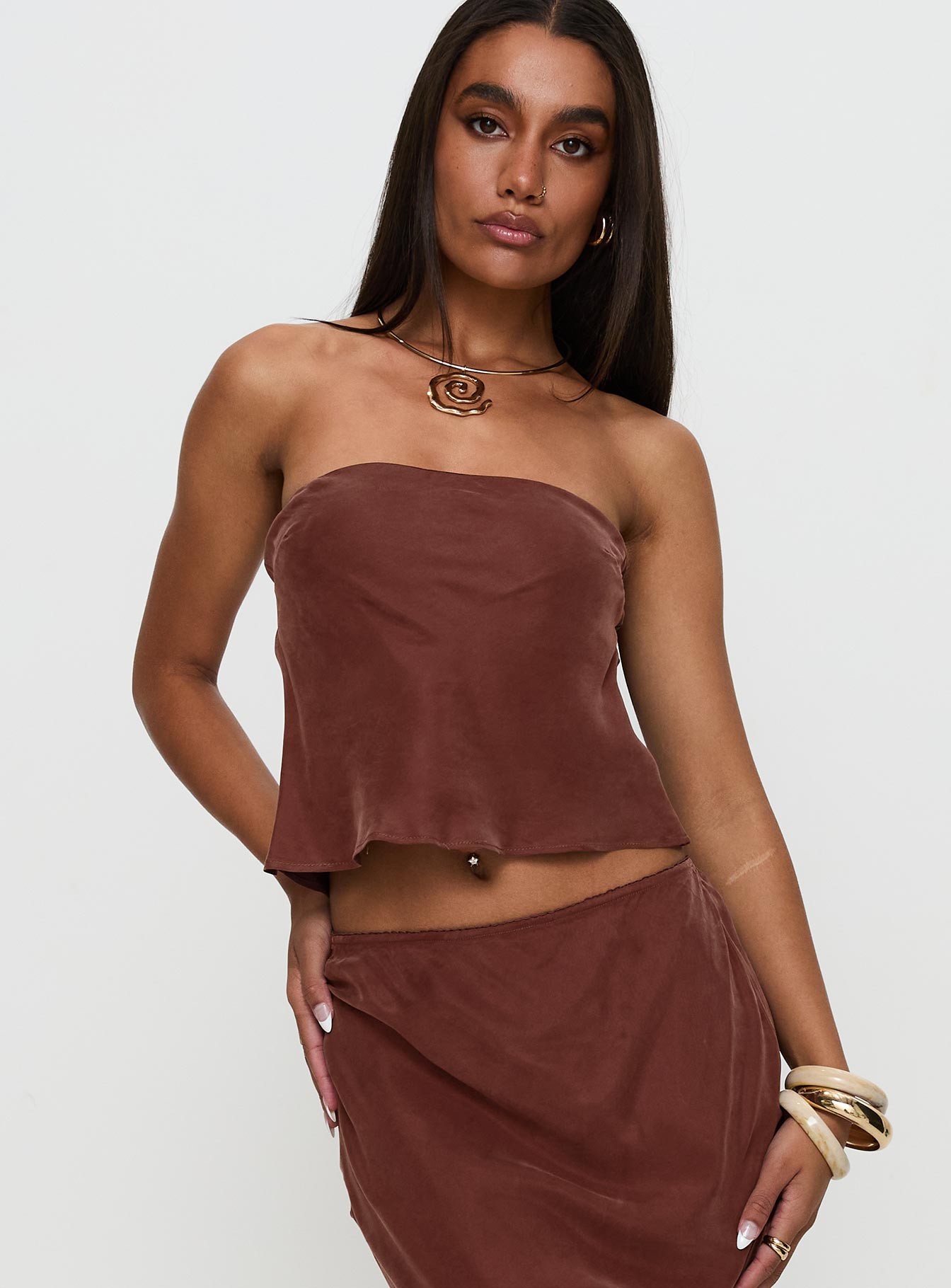 Lucelia Strapless Top Brown Get Authentic