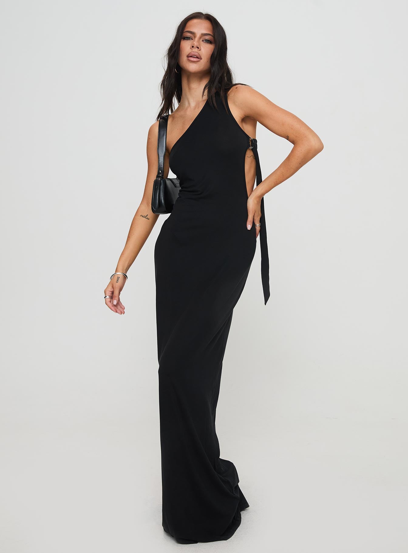 Trail Blazer Asymmetrical Maxi Dress Black Cheap Sale Collections