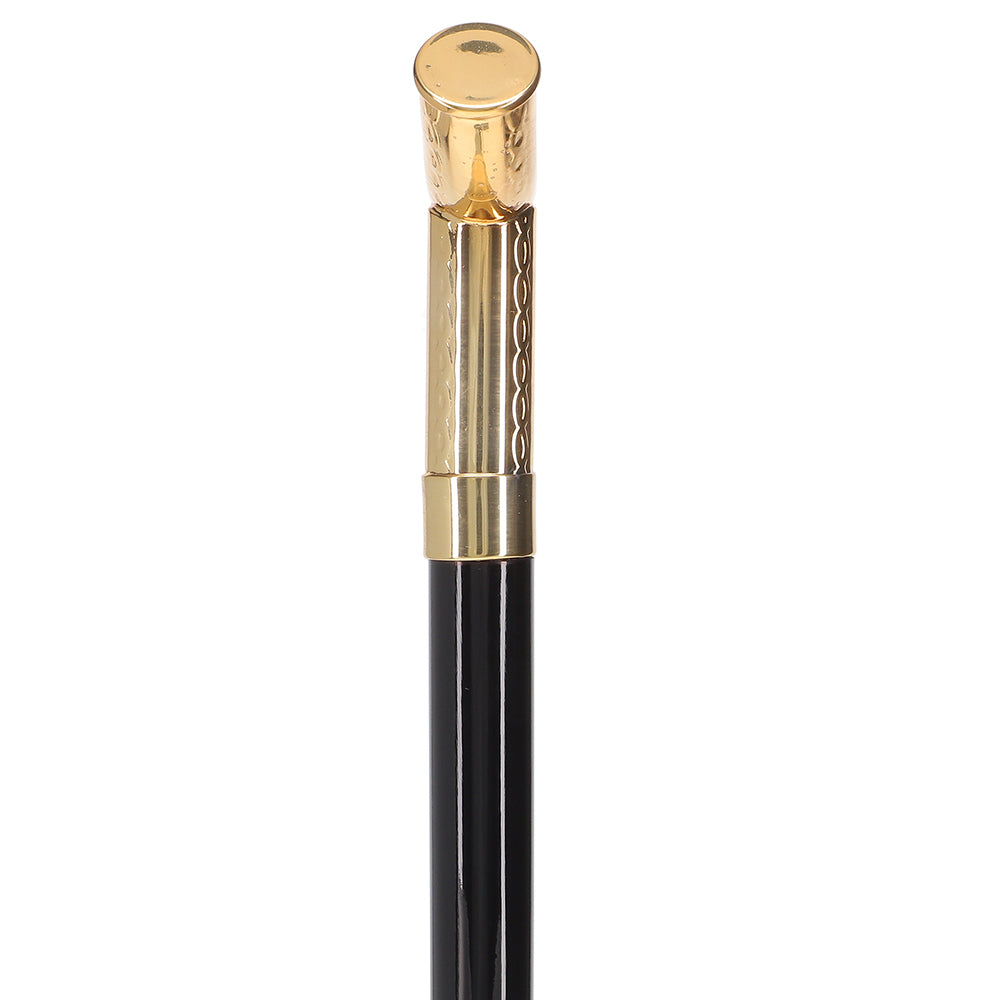 24K Gold Plated Fritz Braid Handle Walking Cane with Black Beechwood Shaft and Collar Pay With Visa Sale Online