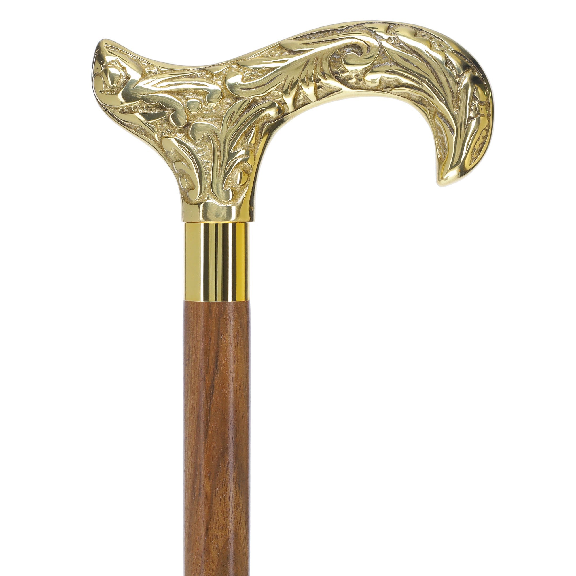 Scratch and Dent Brass Derby Handle Walking Cane w/ Brown Beechwood Shaft and Aluminum Gold Collar V3221 Online For Sale