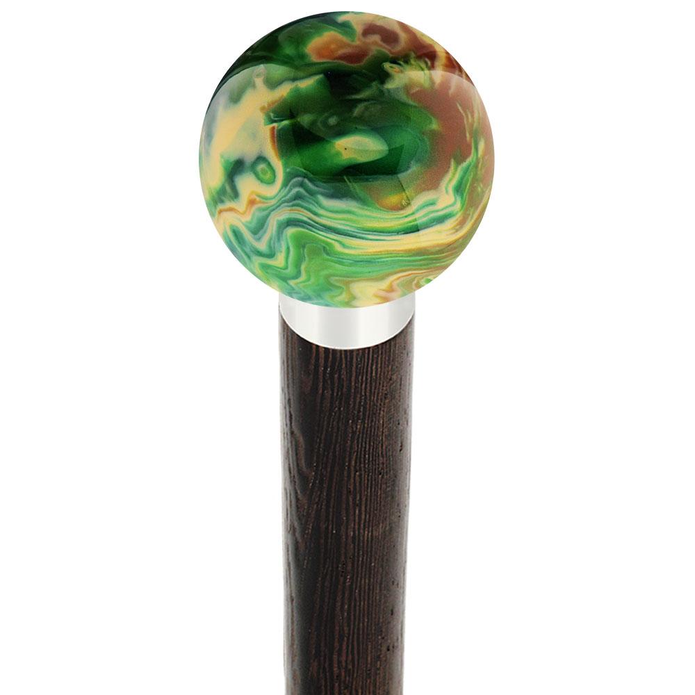 Emerald Dream Pearl Round Knob Cane w/ Custom Wood Shaft & Collar Discount Low Pice