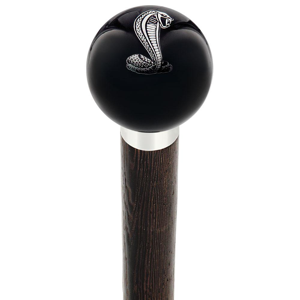 Licensed Mustang Cobra Emblem Black Round Knob Cane w/ Custom Wood Shaft & Collar Release Dates