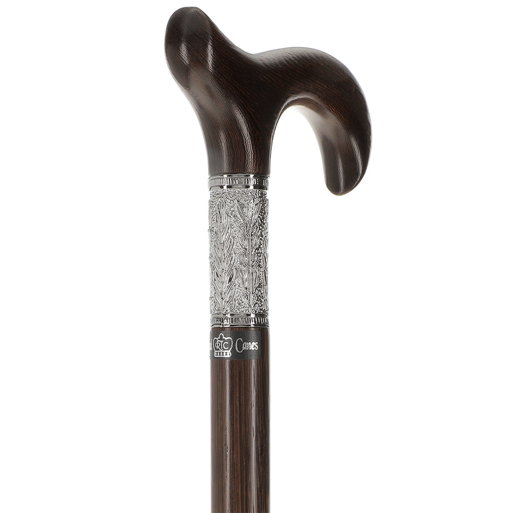 Scratch and Dent Hand-Made Wenge Derby Walking Cane w/ Pewter Leaf Silver Collar V2216 Buy Cheap Brand New Unisex