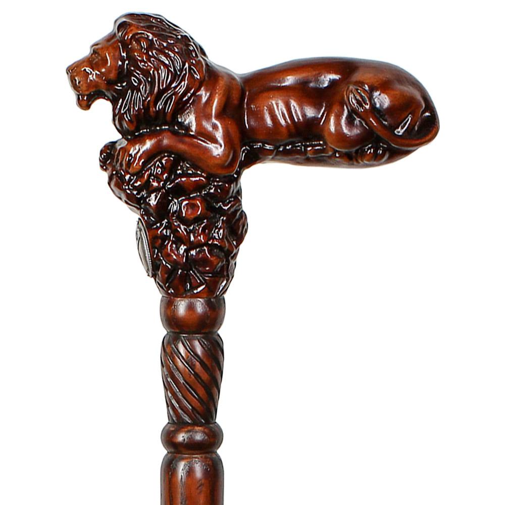 Lion King: Artisan Intricate Handcarved Oak Cane (Right Hand) Affordable Cheap Pice