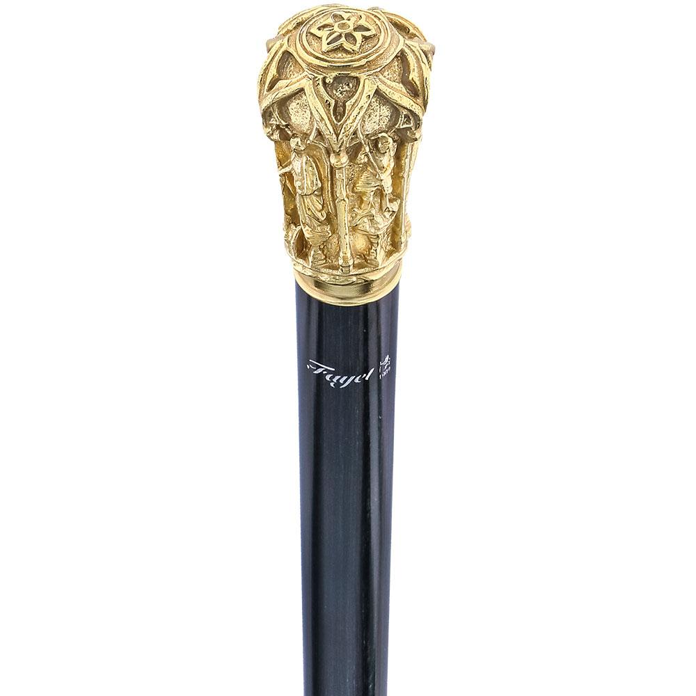 14 K Gold Roman Cathedral Antique Reproduction Knob Handle Walking Stick With Stamina Wood Shaft Buy Cheap Outlet Locations